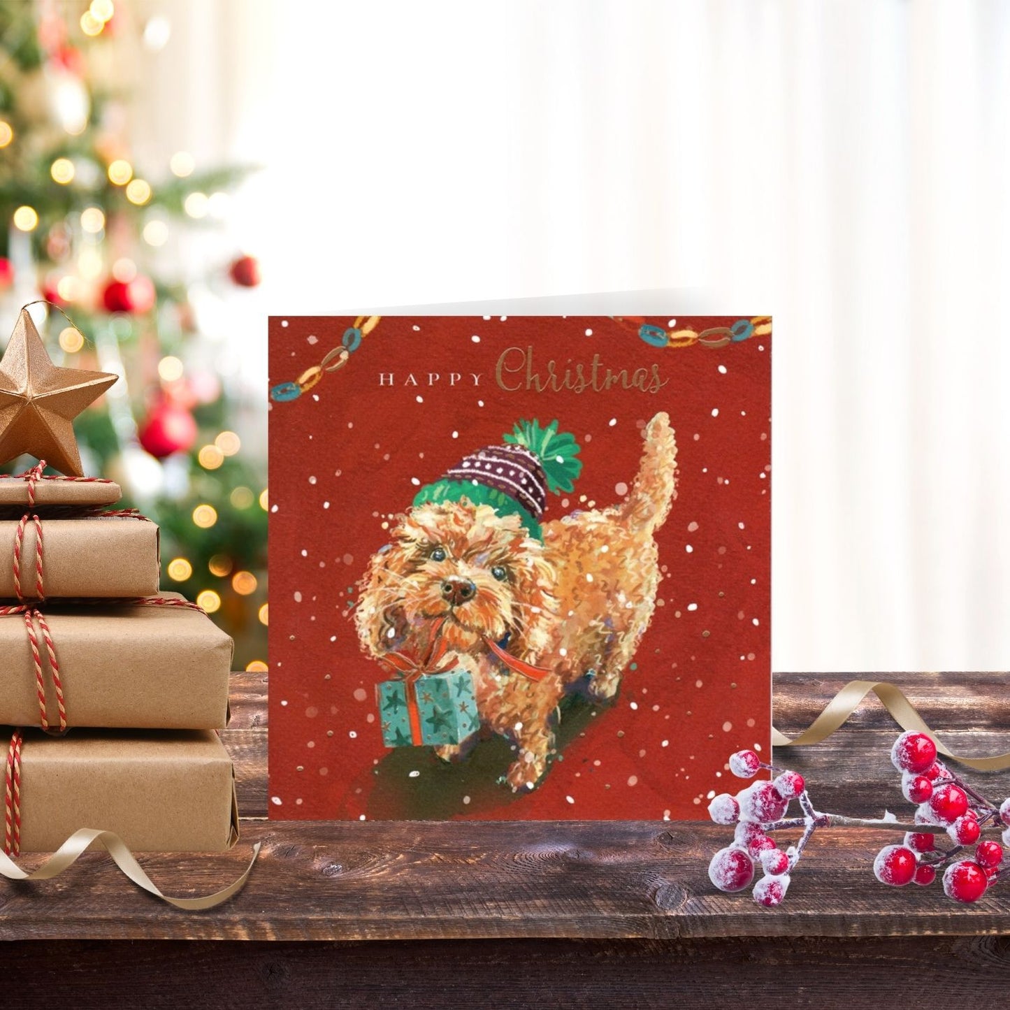 The Wildlife Happy Christmas Cockapoo Dog Artistic Single Christmas Card