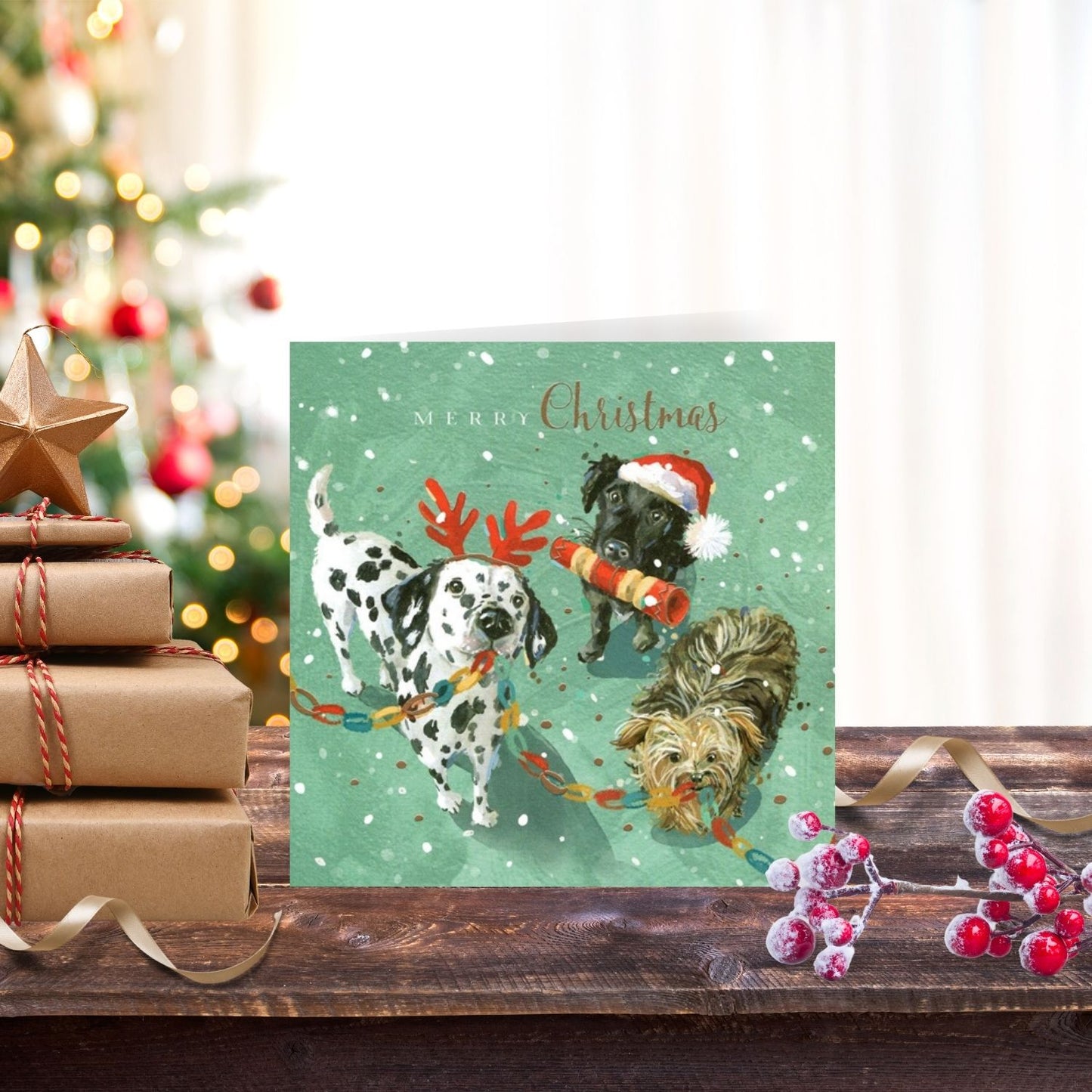 The Wildlife Merry Christmas Dogs Joyful Pups Artistic Single Christmas Card