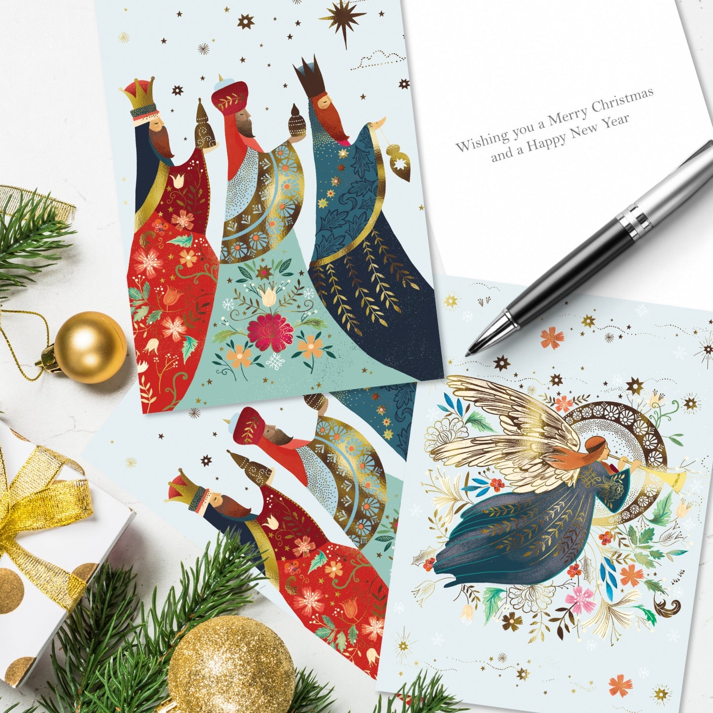 Box of 10 Three Kings Foiled Christmas Cards In 2 Designs