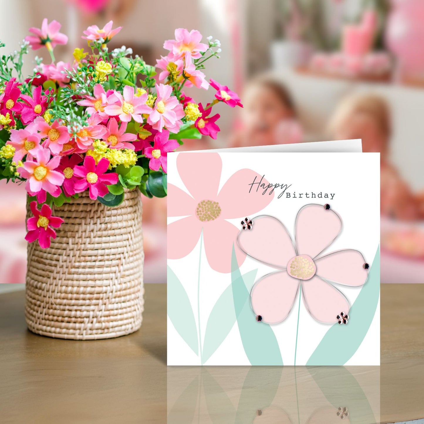 Happy Birthday Sparkling Blooms! Birthday Hand-Finished Greeting Card