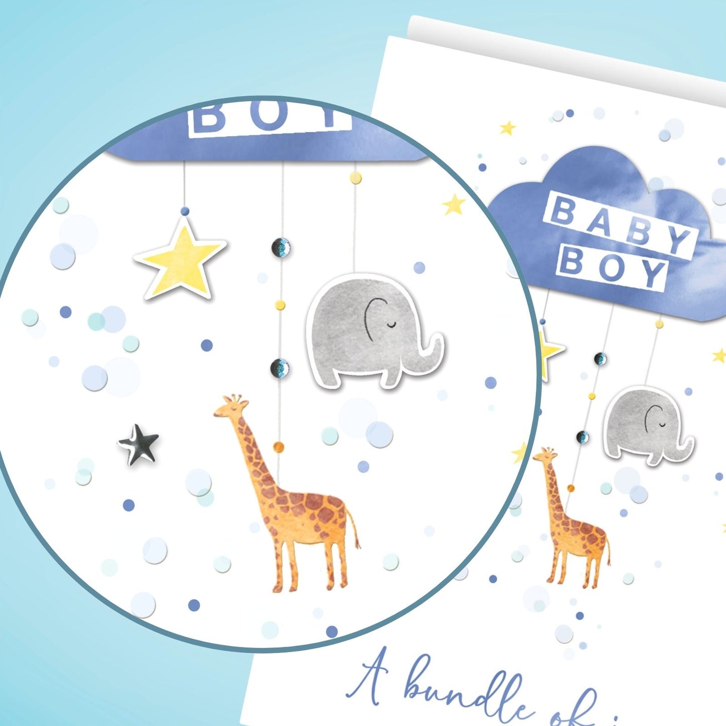 Large Embellished A4 New Baby Boy Greeting Card Congratulations Bundle of Joy