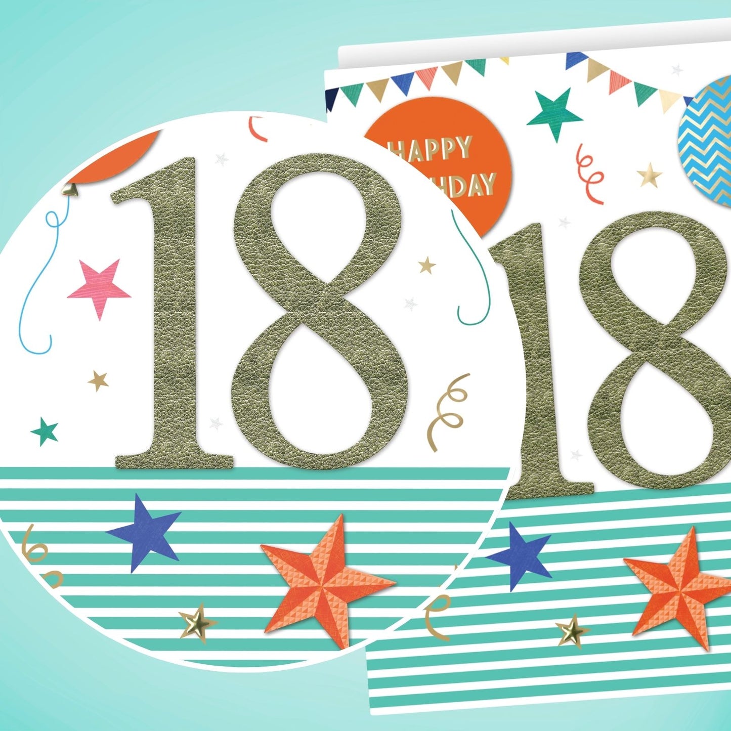 Large Embellished A4 18th Birthday Greeting Card Balloons & Stars 18 Today