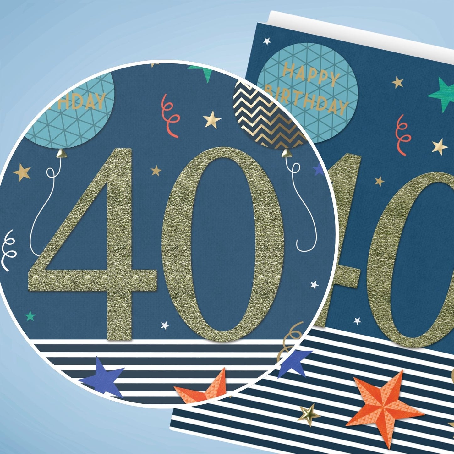 Large Embellished A4 40th Birthday Greeting Card Balloons & Stars 40 Today