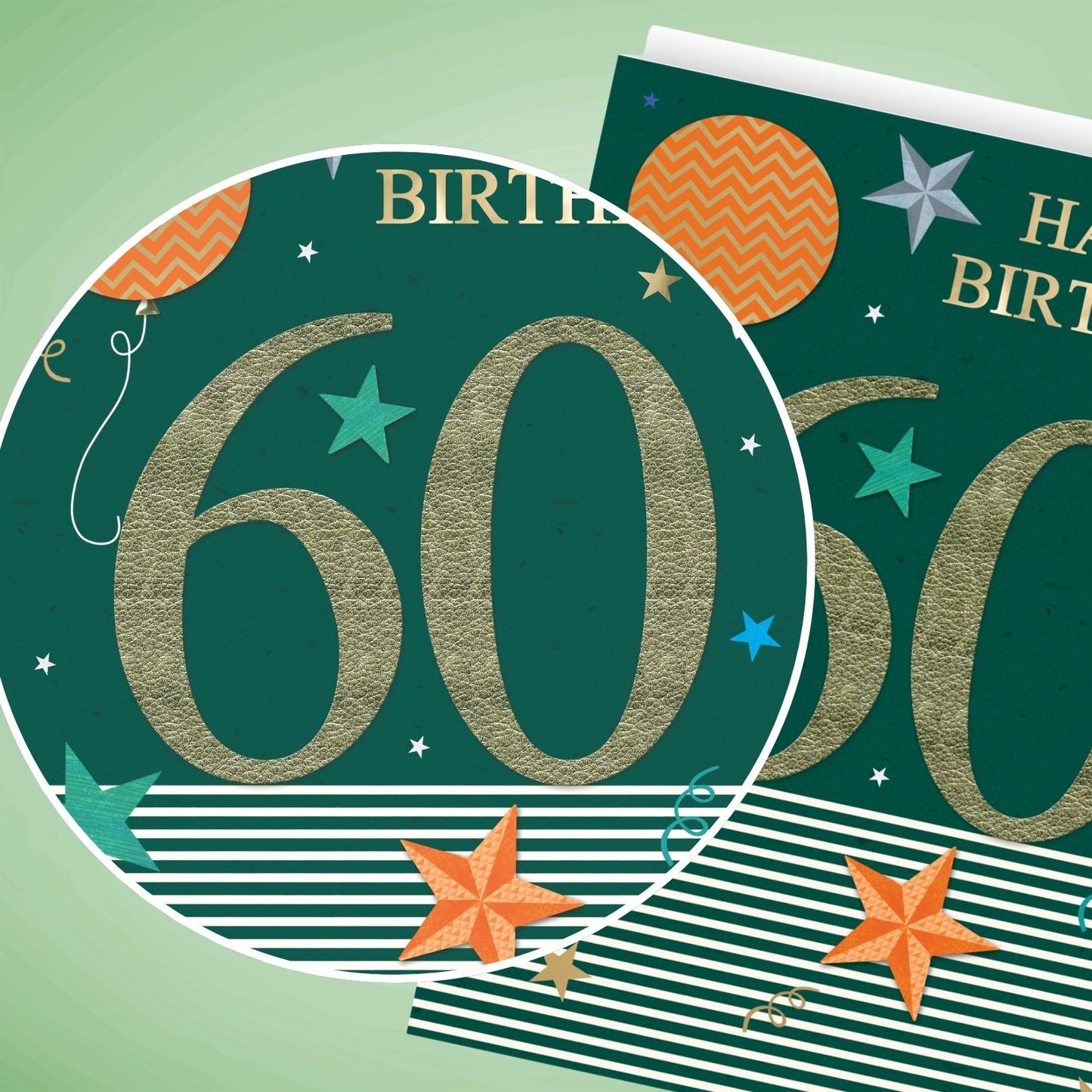 Large Embellished A4 60th Birthday Greeting Card Balloons & Stars 60 Today