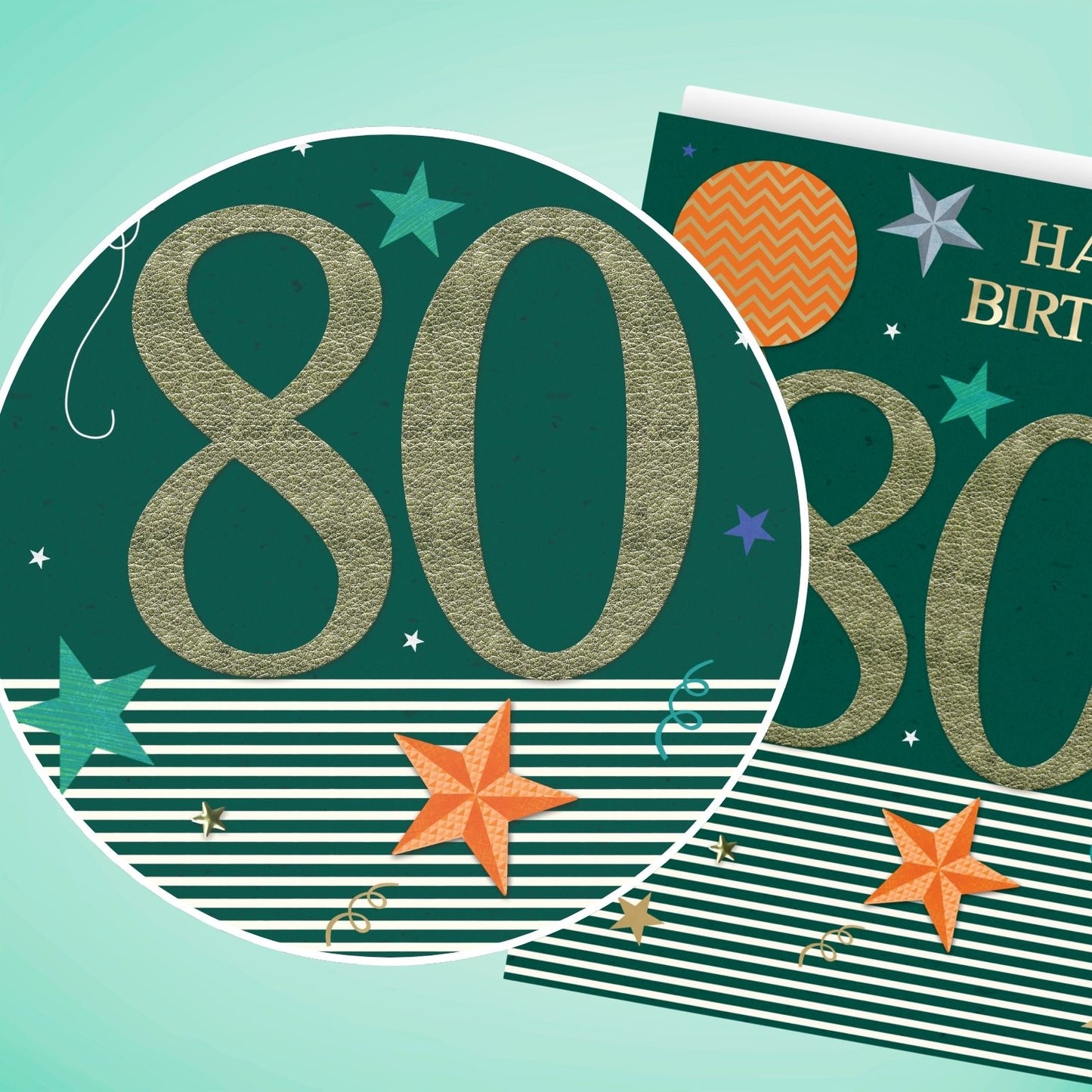 Large Embellished A4 80th Birthday Greeting Card Balloons & Stars 8- Today
