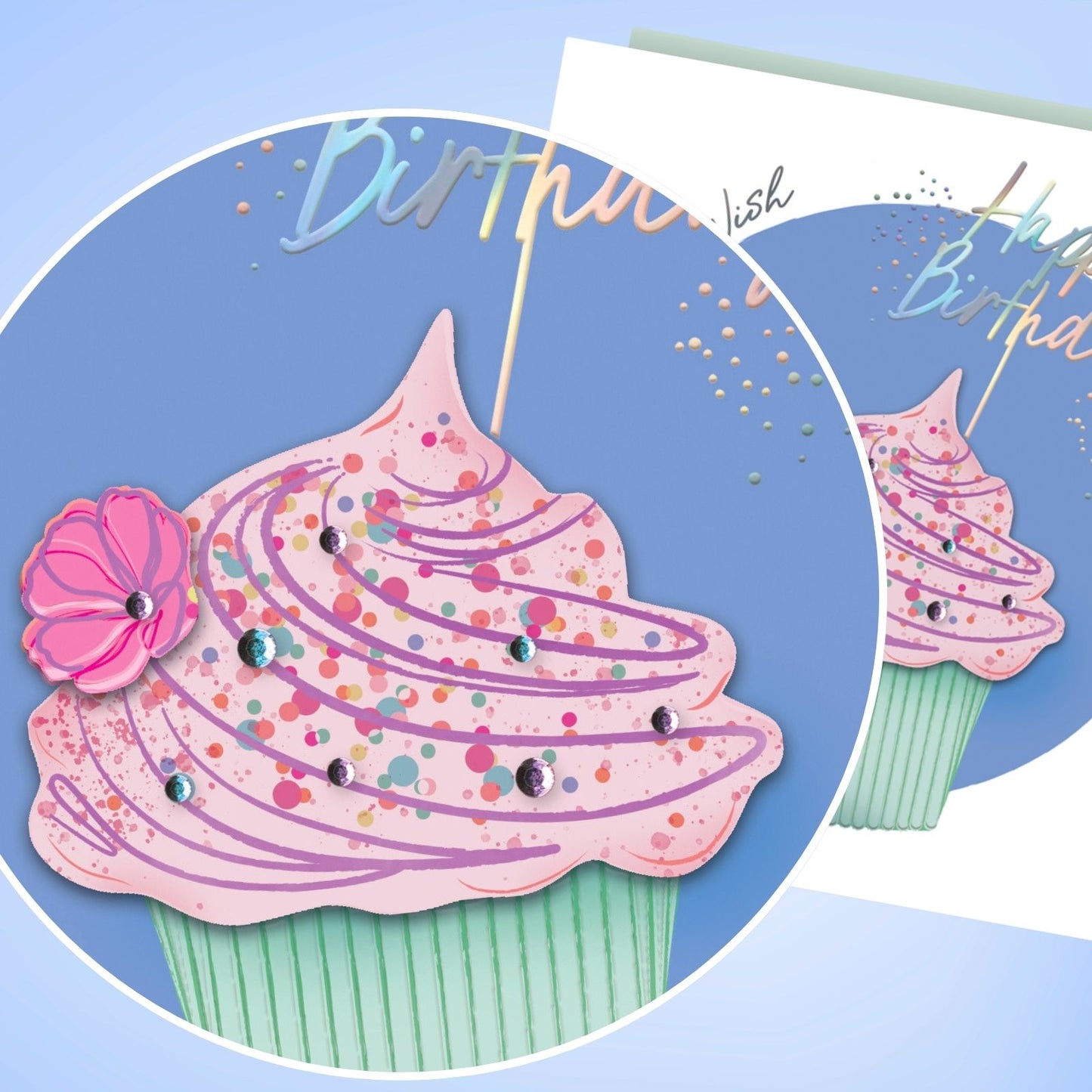 Make A Wish Embellished Cupcake Hand-Finished Birthday Card