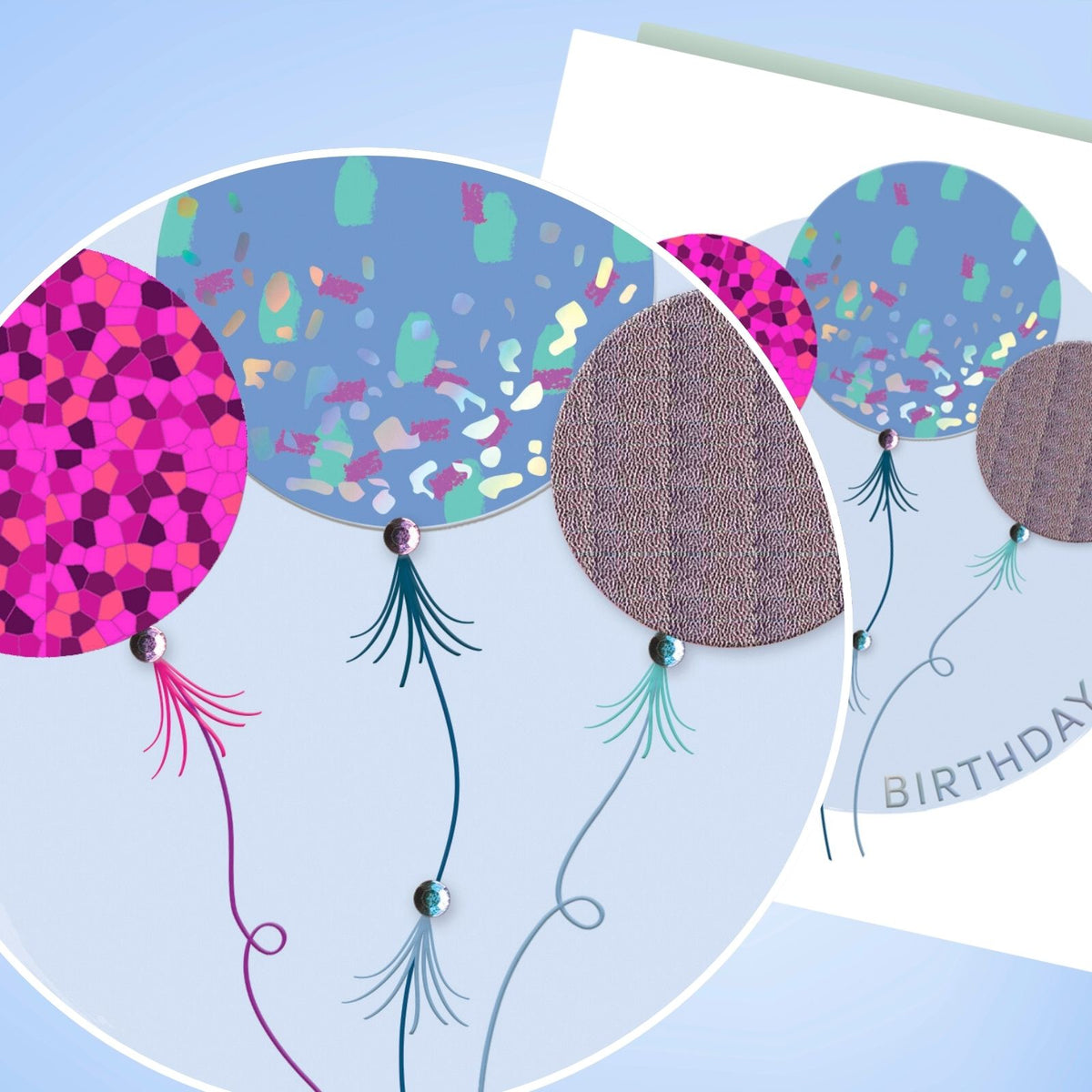 Birthday Wishes Embellished Balloons Hand-Finished Birthday Card