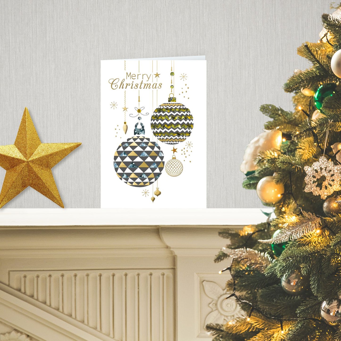 Winter Glow Merry Christmas Baubles Hand-Finished Christmas Greeting Card