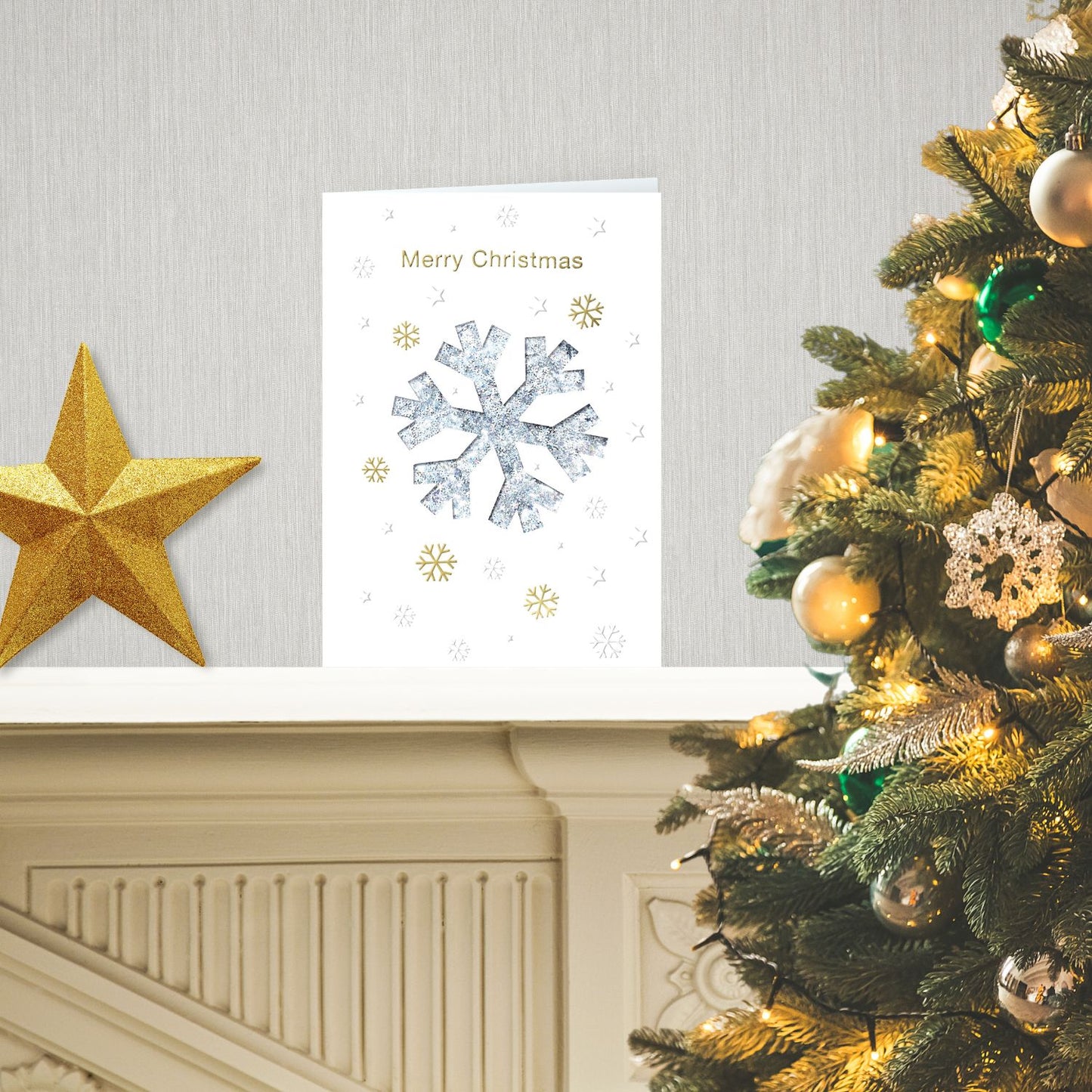 Box Of 5 Winter Glow Merry Christmas Snowflake Hand-Finished Christmas Cards