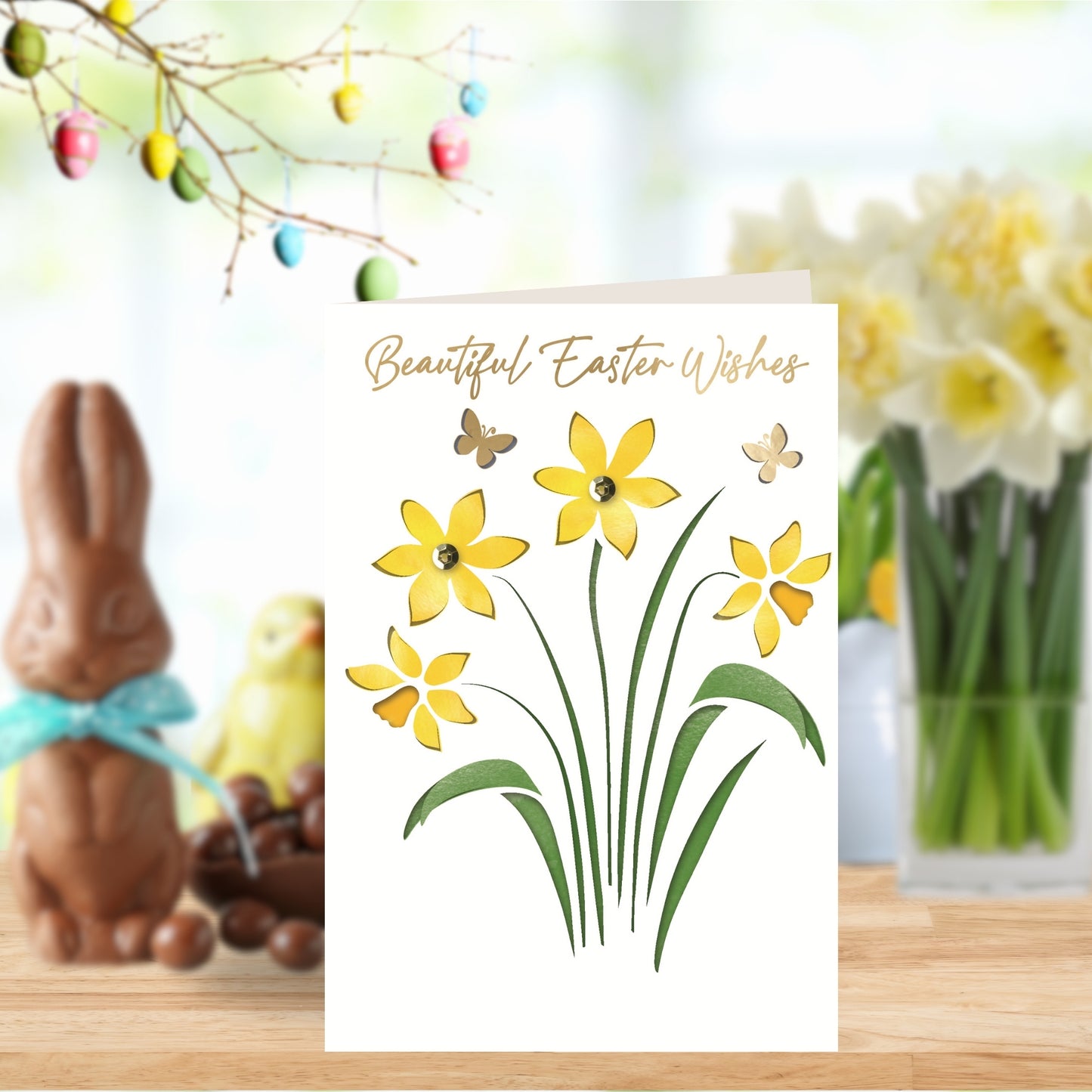 Beautiful Easter Wishes Daffs Hand-Finished Easter Card