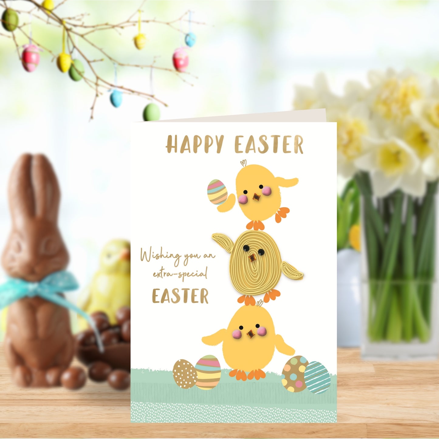 Cute Easter Chicks & Eggs Hand-Finished Easter Card