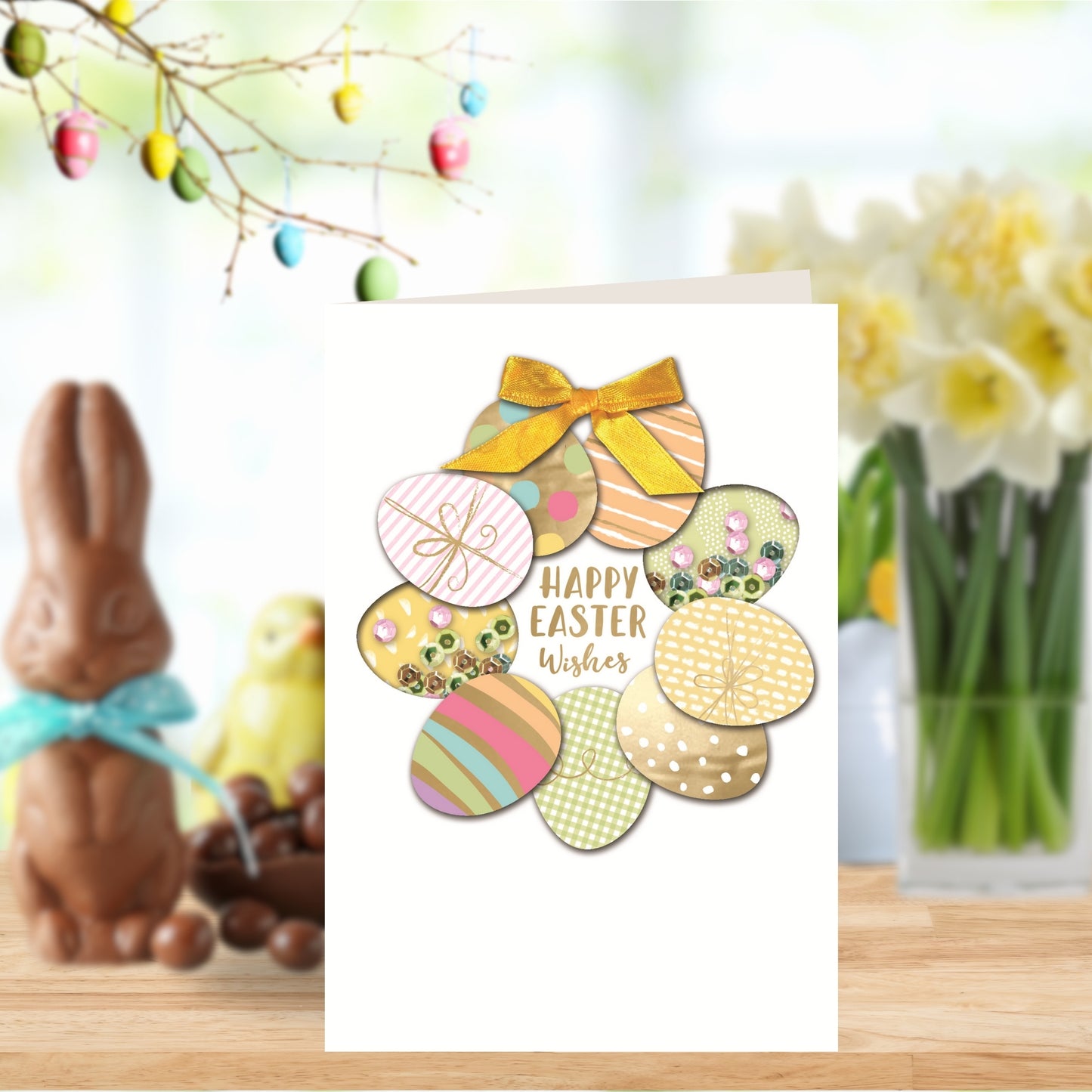 Fun Eggs Happy Easter Wishes Hand-Finished Easter Card