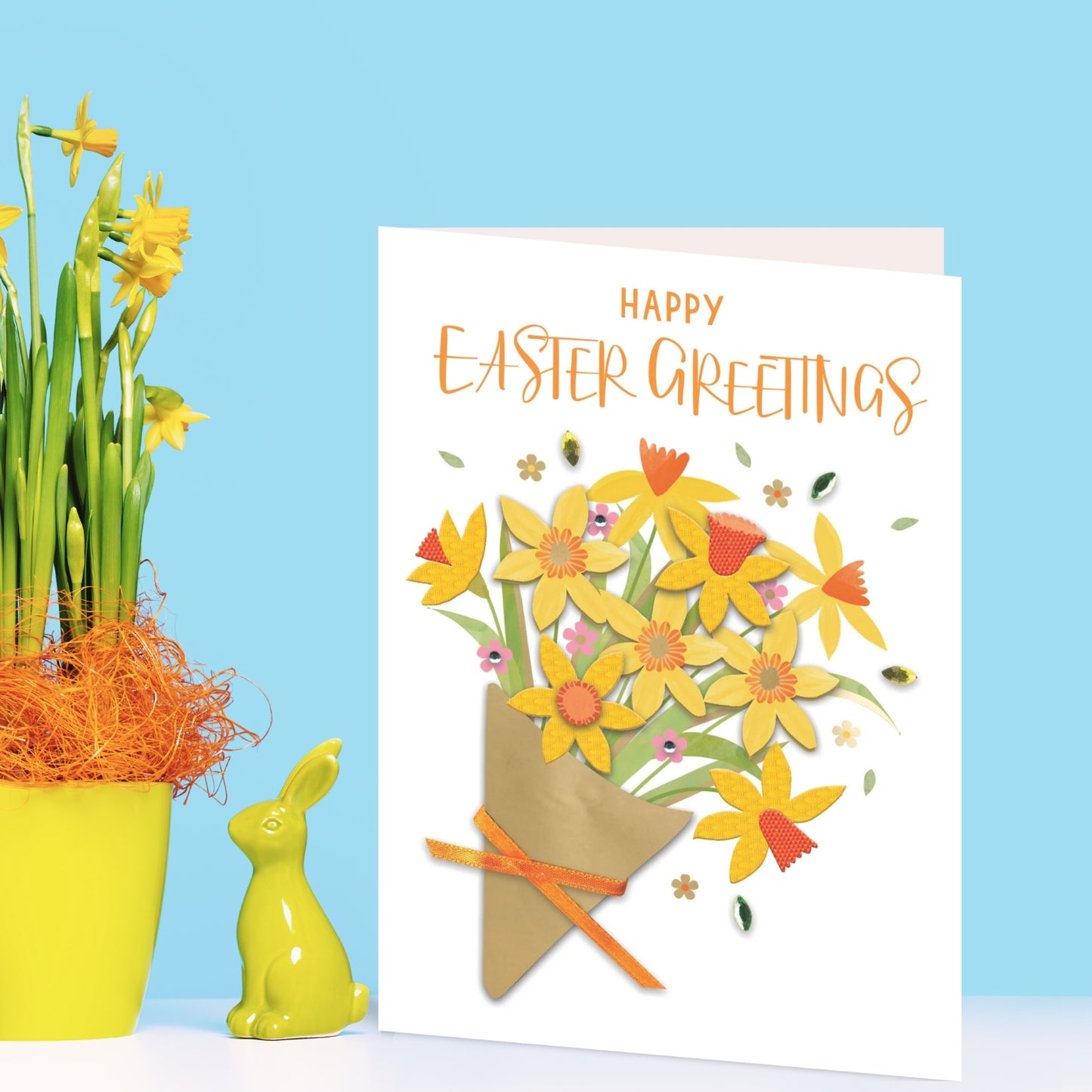 Embellished Happy Easter Greetings Daffodil Joy! Hand-Finished Easter Card