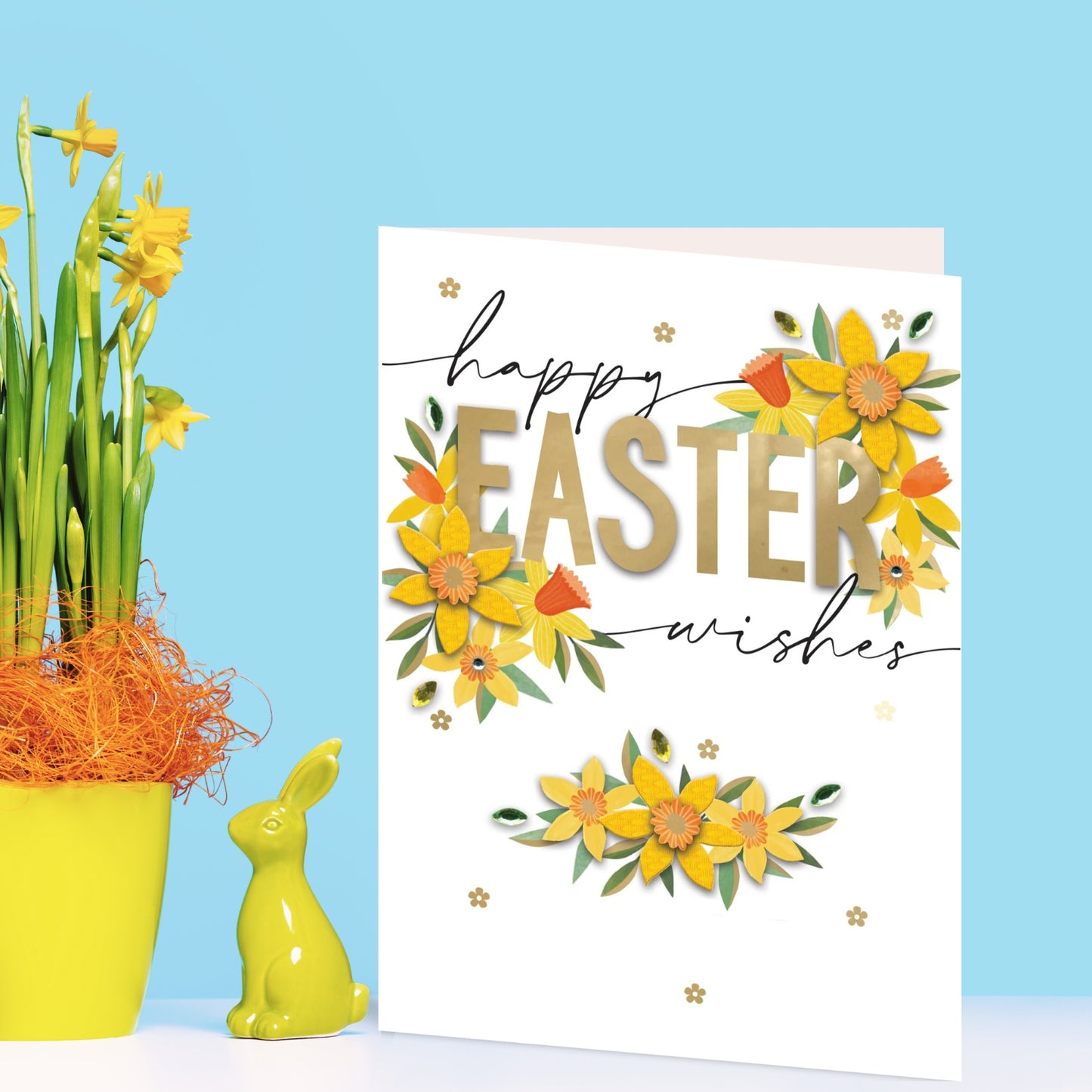 Embellished Happy Easter Daffodil Wishes Hand-Finished Easter Greeting Card