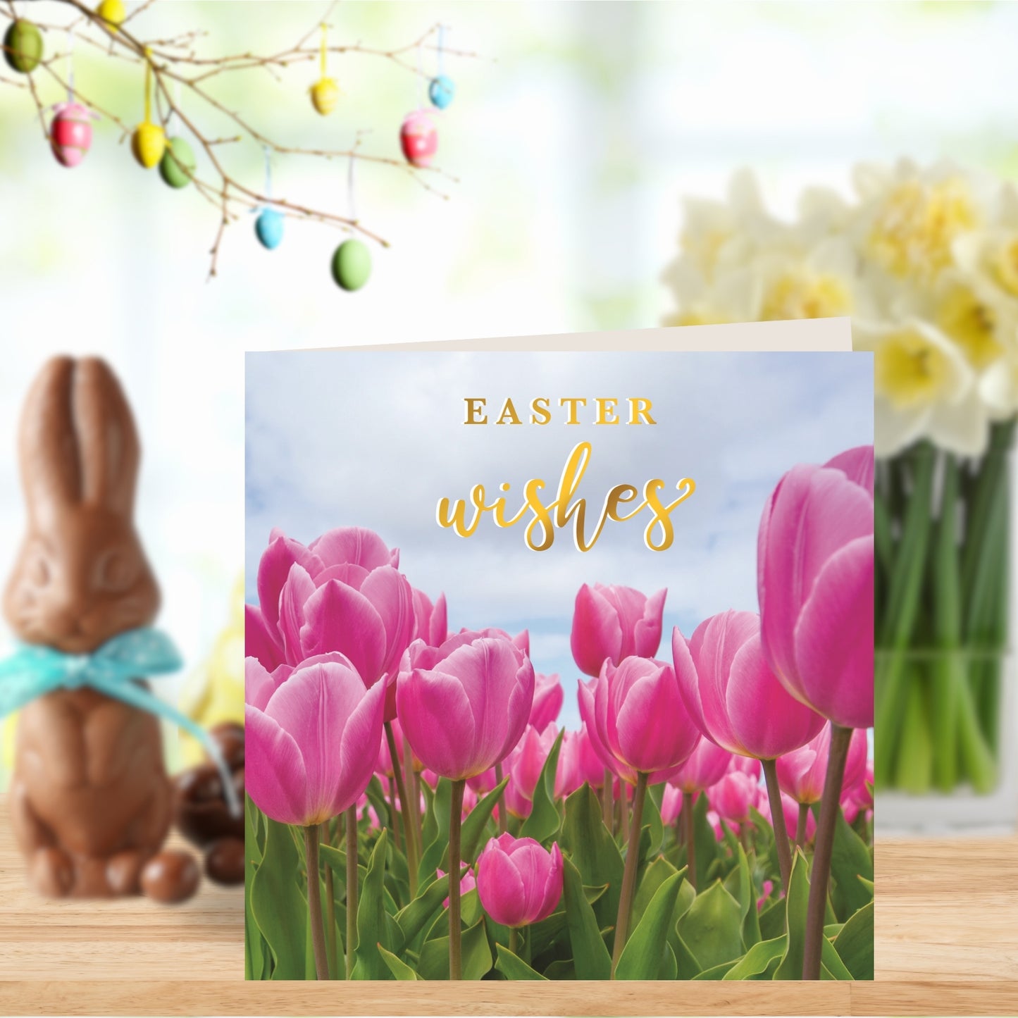 Easter Wishes Tulip Field Photographic Easter Greeting Card