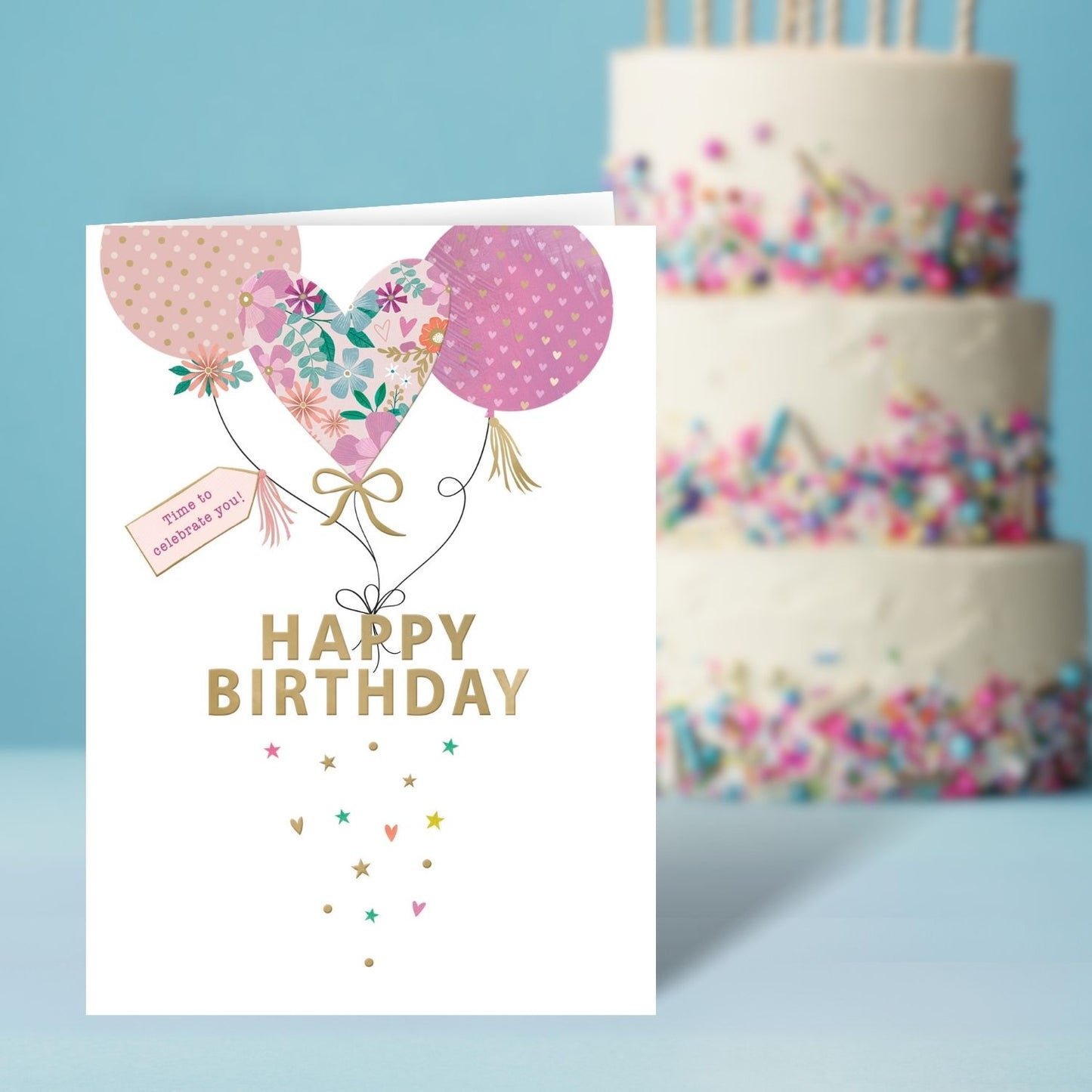 Time To Celebrate Happy Birthday Pink Party Poppers! Contemporary Birthday Card