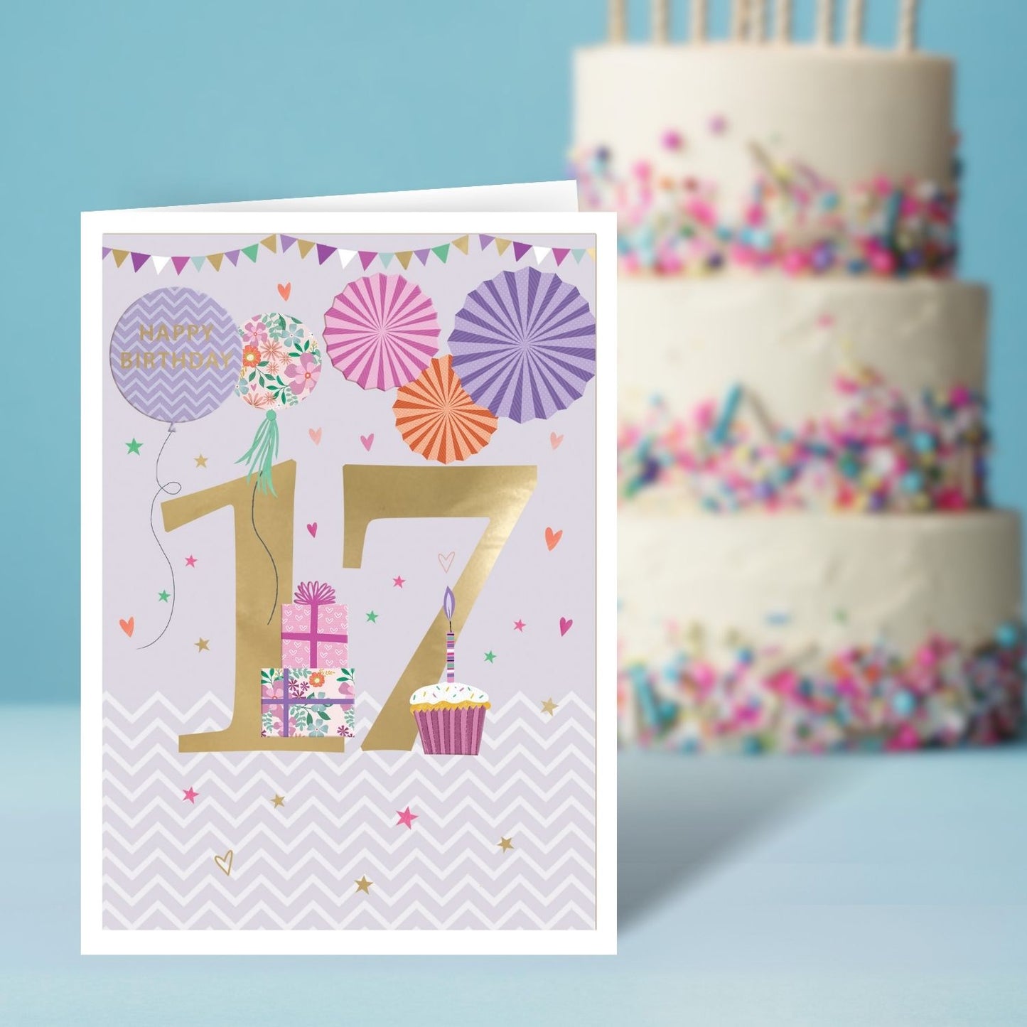 Age 17 Birthday Girl 17th Shining Seventeen! Contemporary Birthday Card