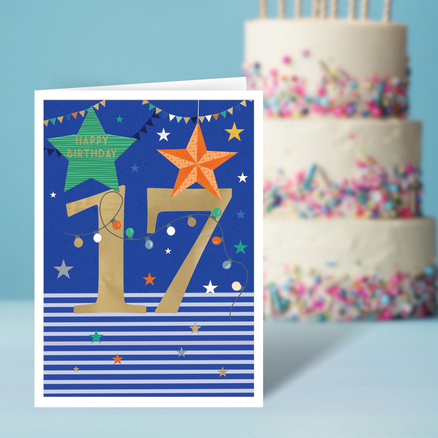 Age 17 Birthday Boy 17th Golden Seventeen Fun! Contemporary Birthday Card