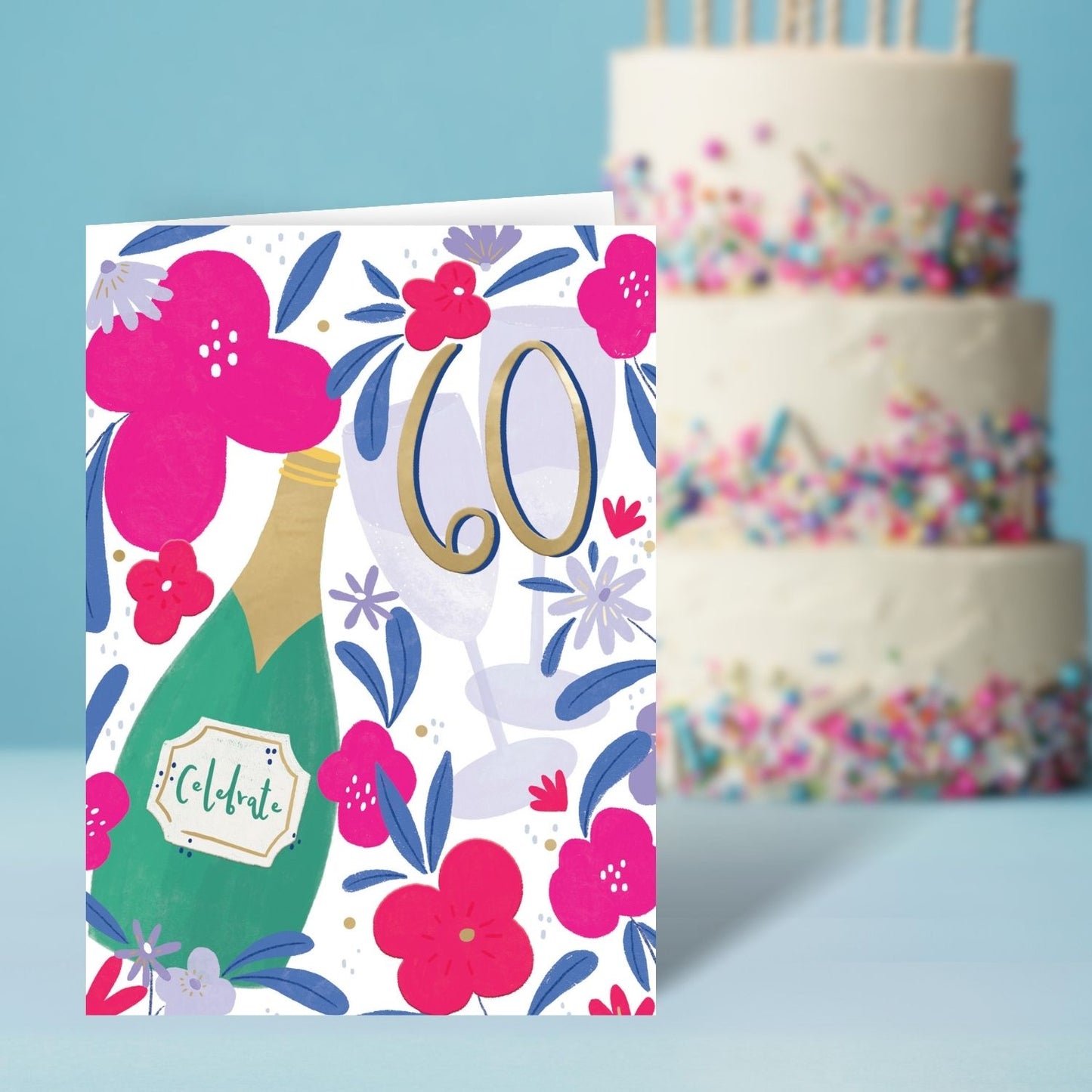 60th Birthday For Her Bubbly Blossoms! Contemporary Birthday Card