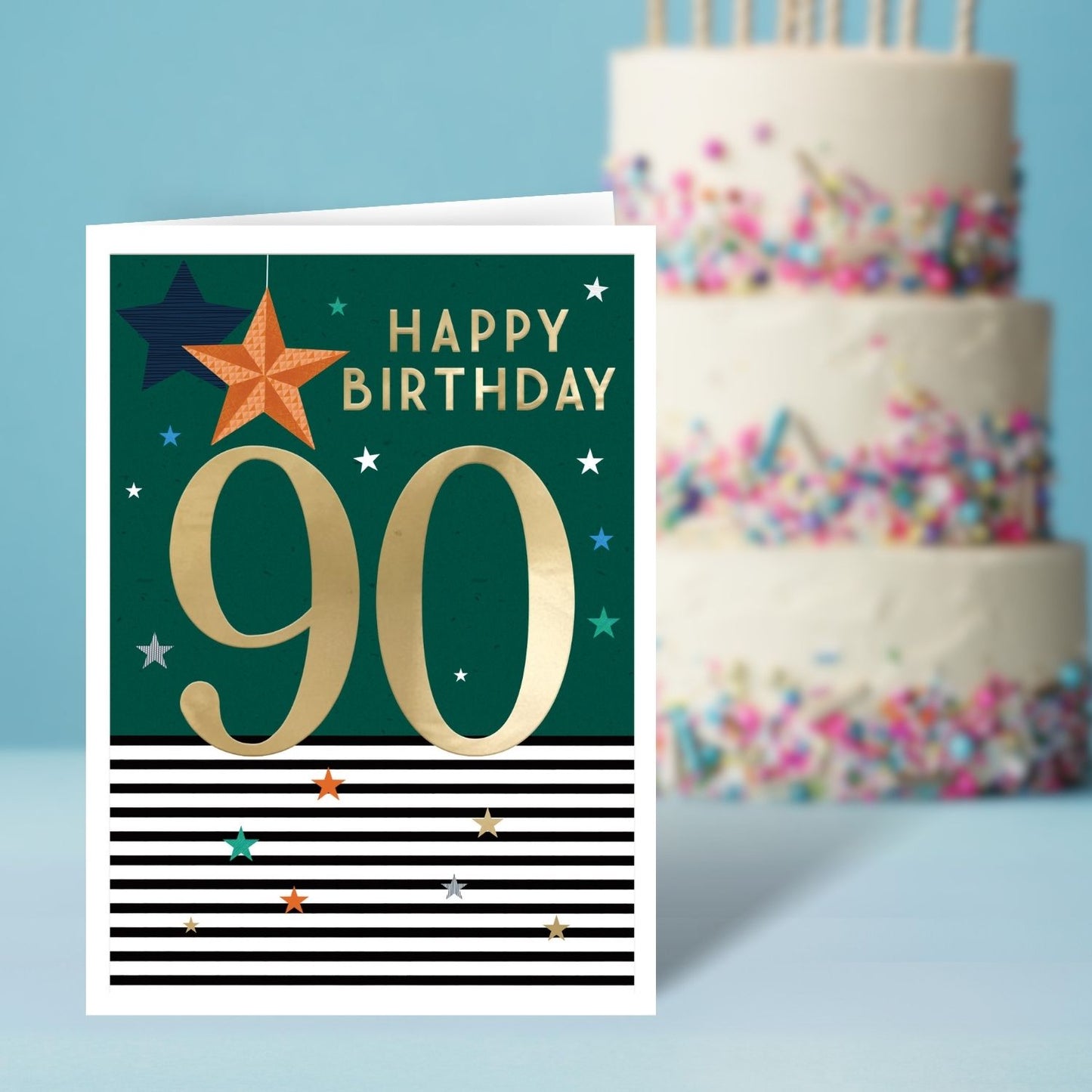 90th Birthday For Him 90 Gold Party! Contemporary Birthday Card