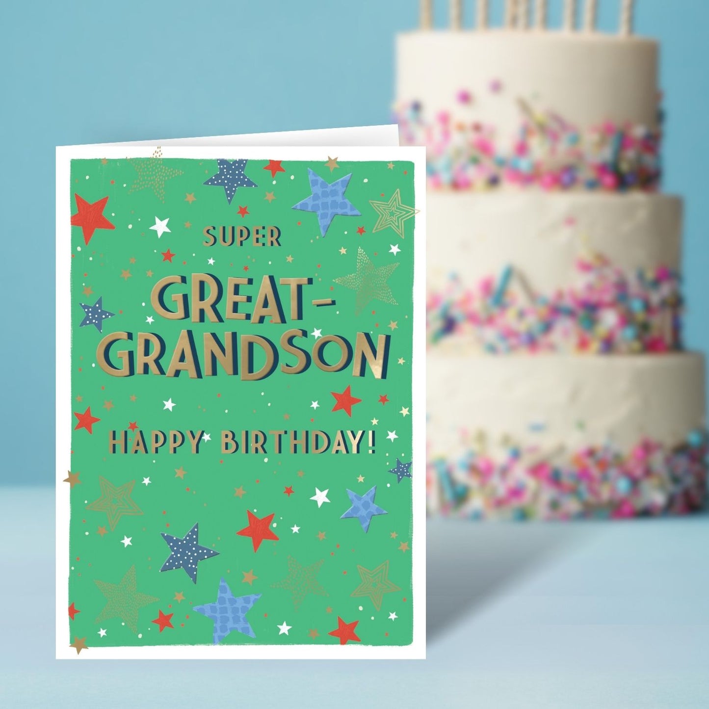 Super Great-Grandson Happy Birthday! Sparkling Stars! Contemporary Birthday Card