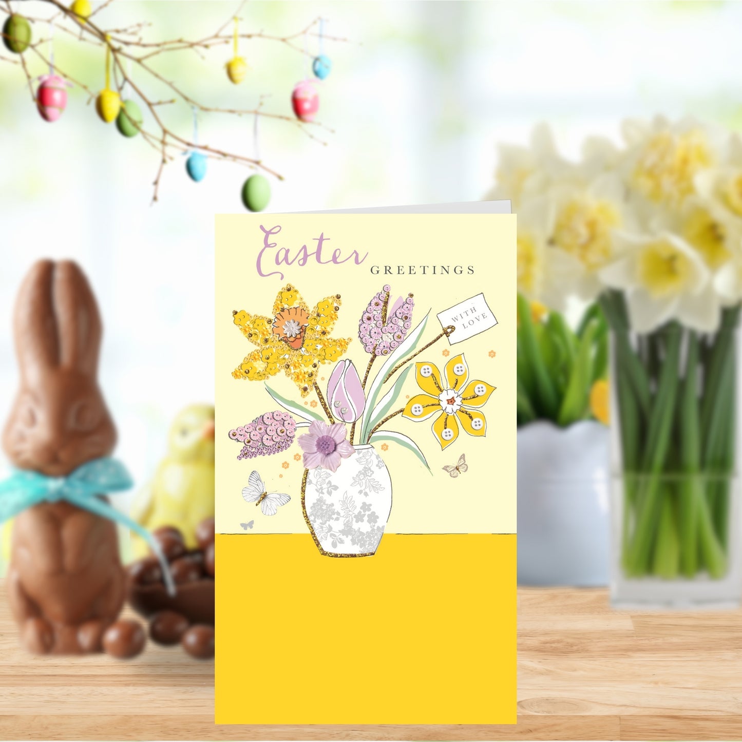 Easter Greetings Flowers & Vase Money Wallet Easter Greeting Card