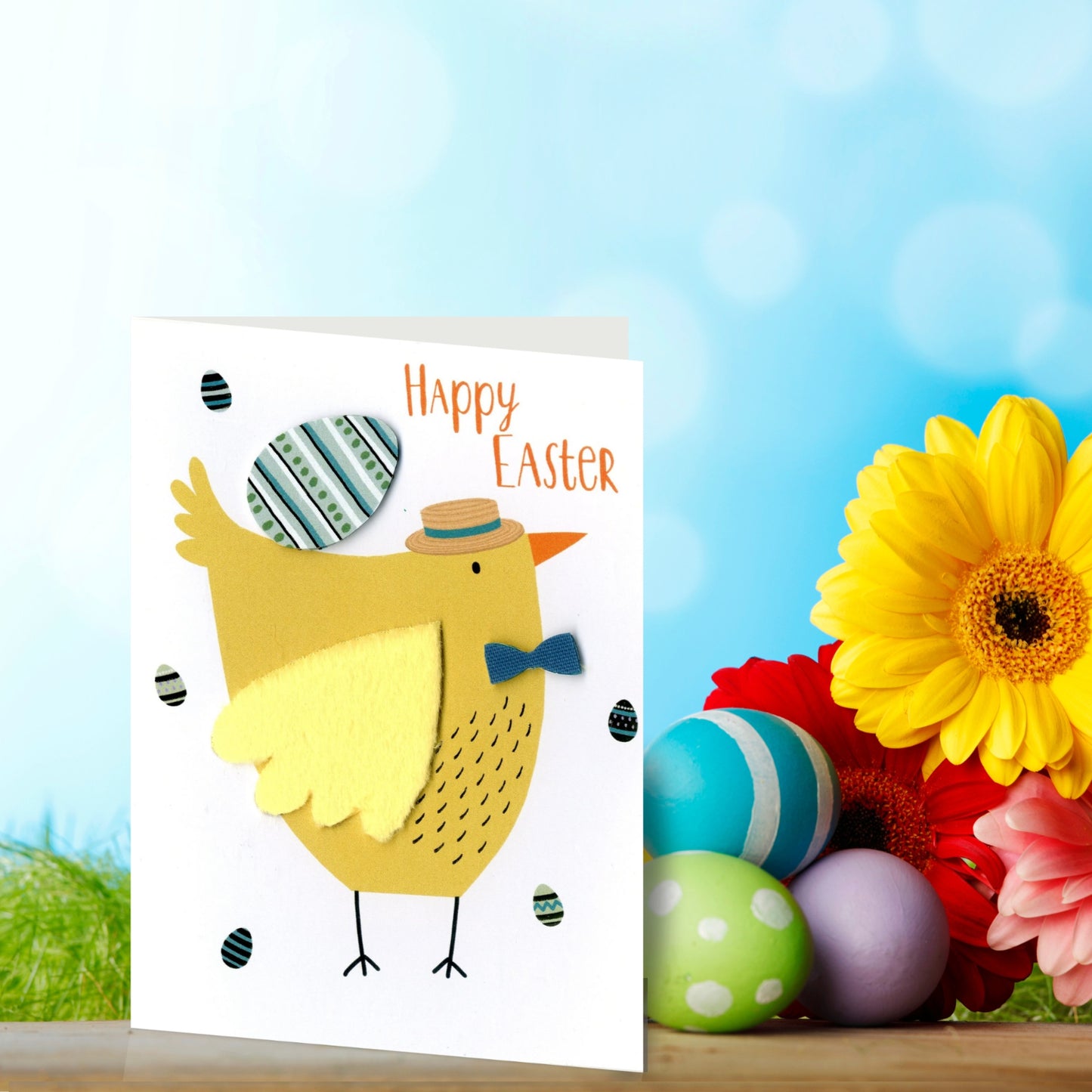 Embellished Happy Easter Chick-A-Doodle-Doo Hand-Finished Easter Greeting Card