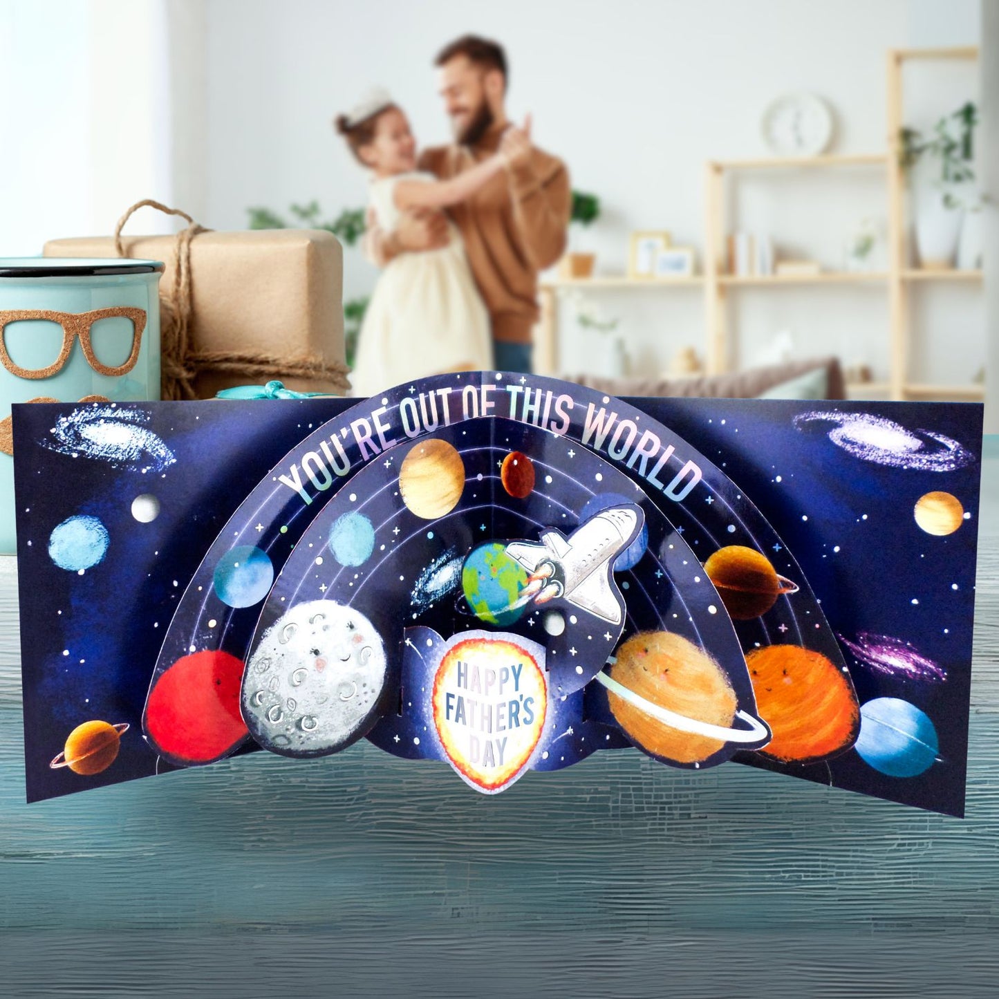 Best Dad In The Universe Rocket Blastoff Fun! Pop Up Father's Day Greeting Card