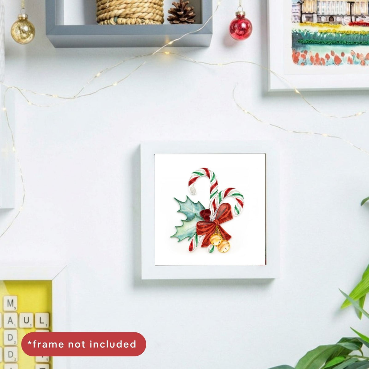 Quilling Christmas Card Festive Candy Canes Quilled Art Hand-Finished Design