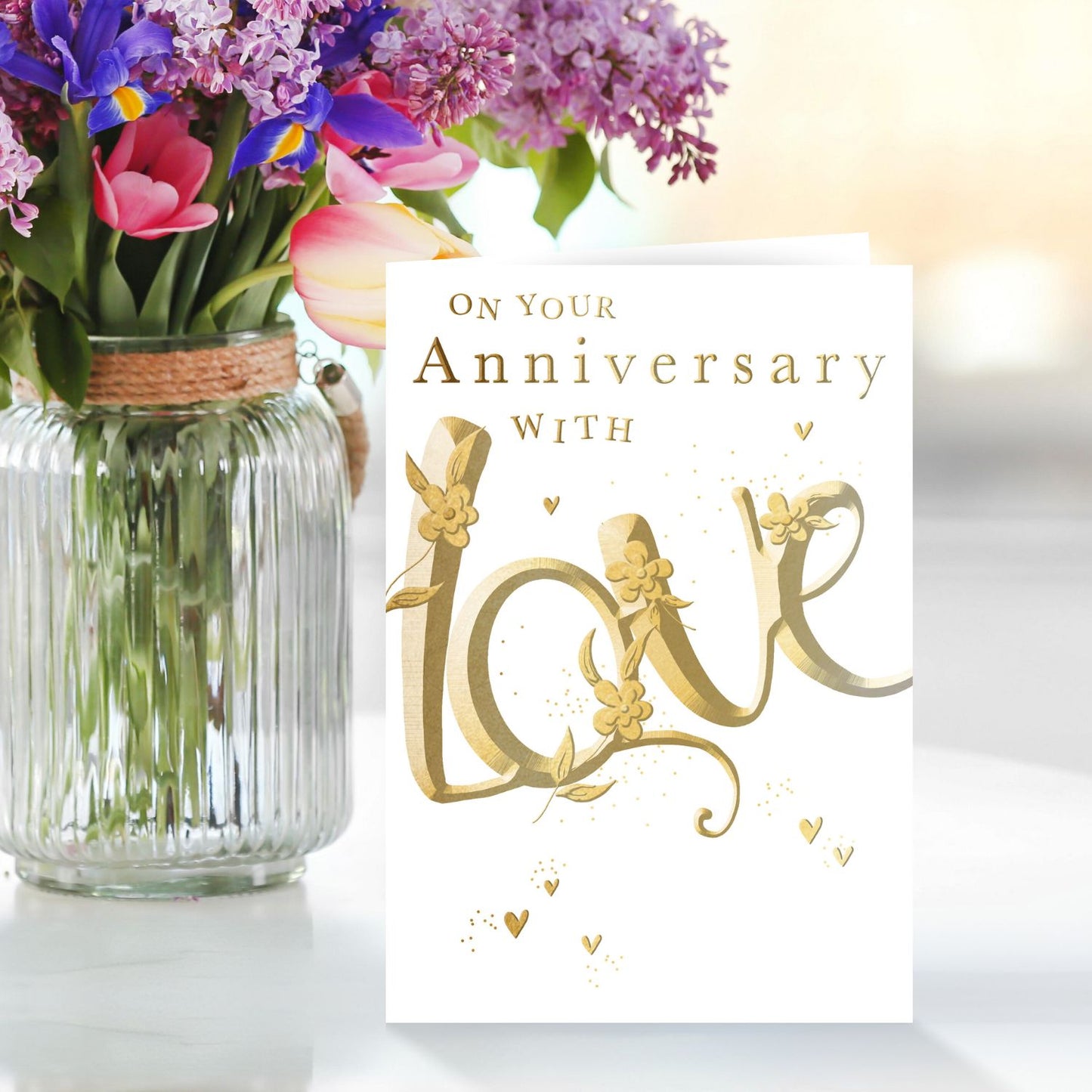 On Your Anniversary With Love Gold Flowerful Love! Anniversary Greeting Card