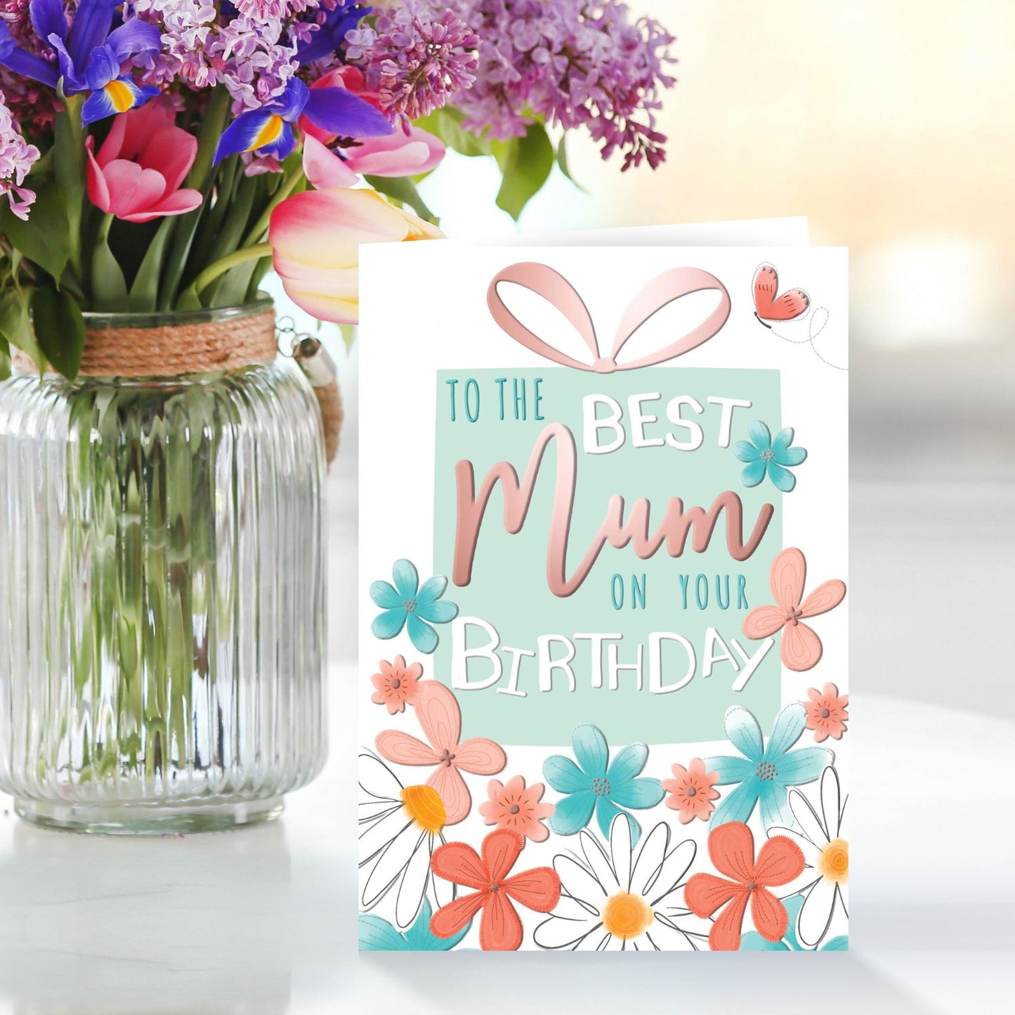 To The Best Mum Floral Flutter Fun Birthday Greeting Card
