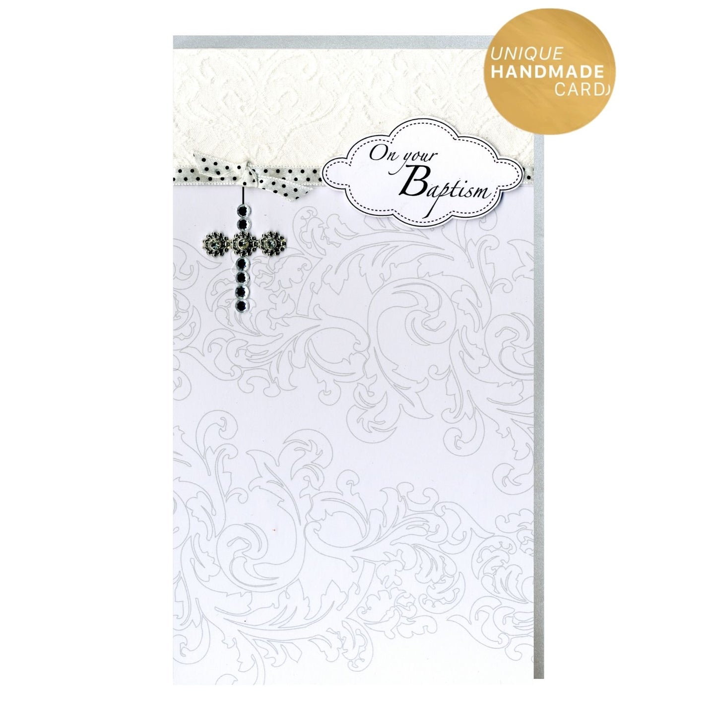 On Your Baptism Card Religious Champagne Hand-Finished Embellished Cross Design