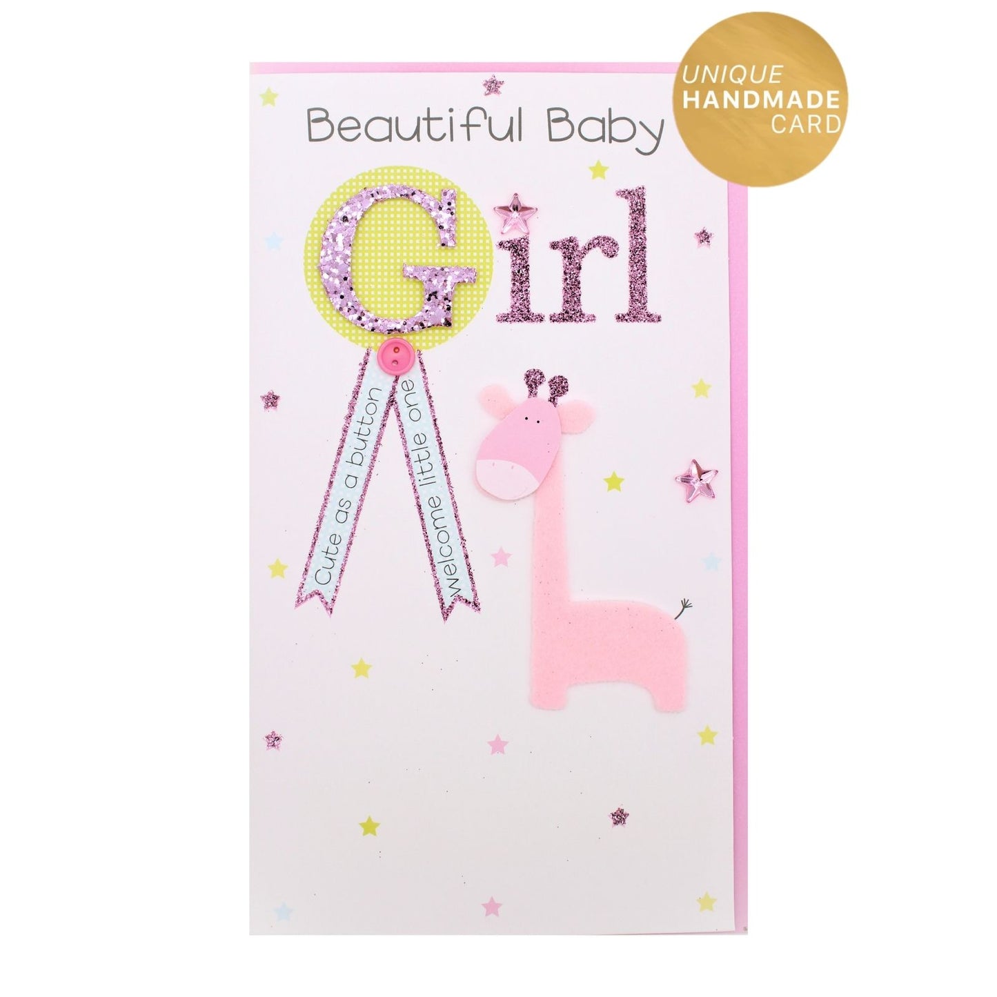 New Baby Card For Baby Girl Champagne Hand-Finished Embellished Giraffe Design
