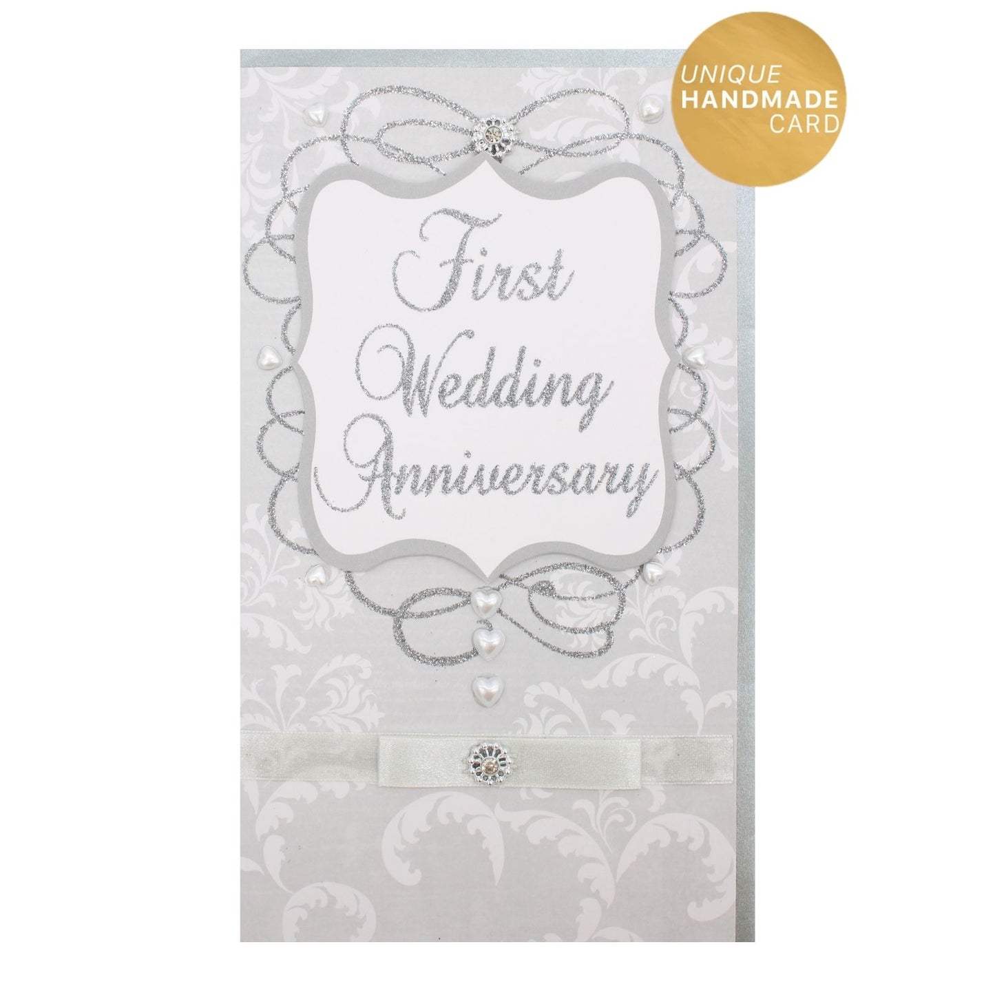 1st Wedding Anniversary Card Champagne Hand-Finished Embellished Silver Design