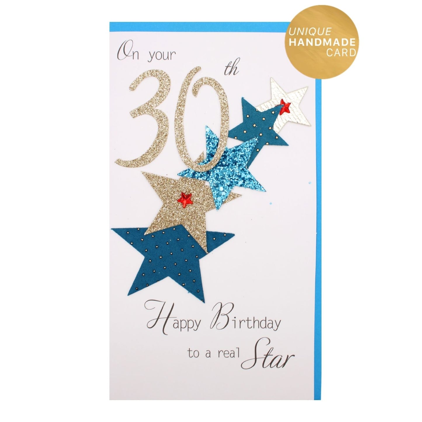 30th Birthday Card For Him Champagne Hand-Finished Embellished Star Design