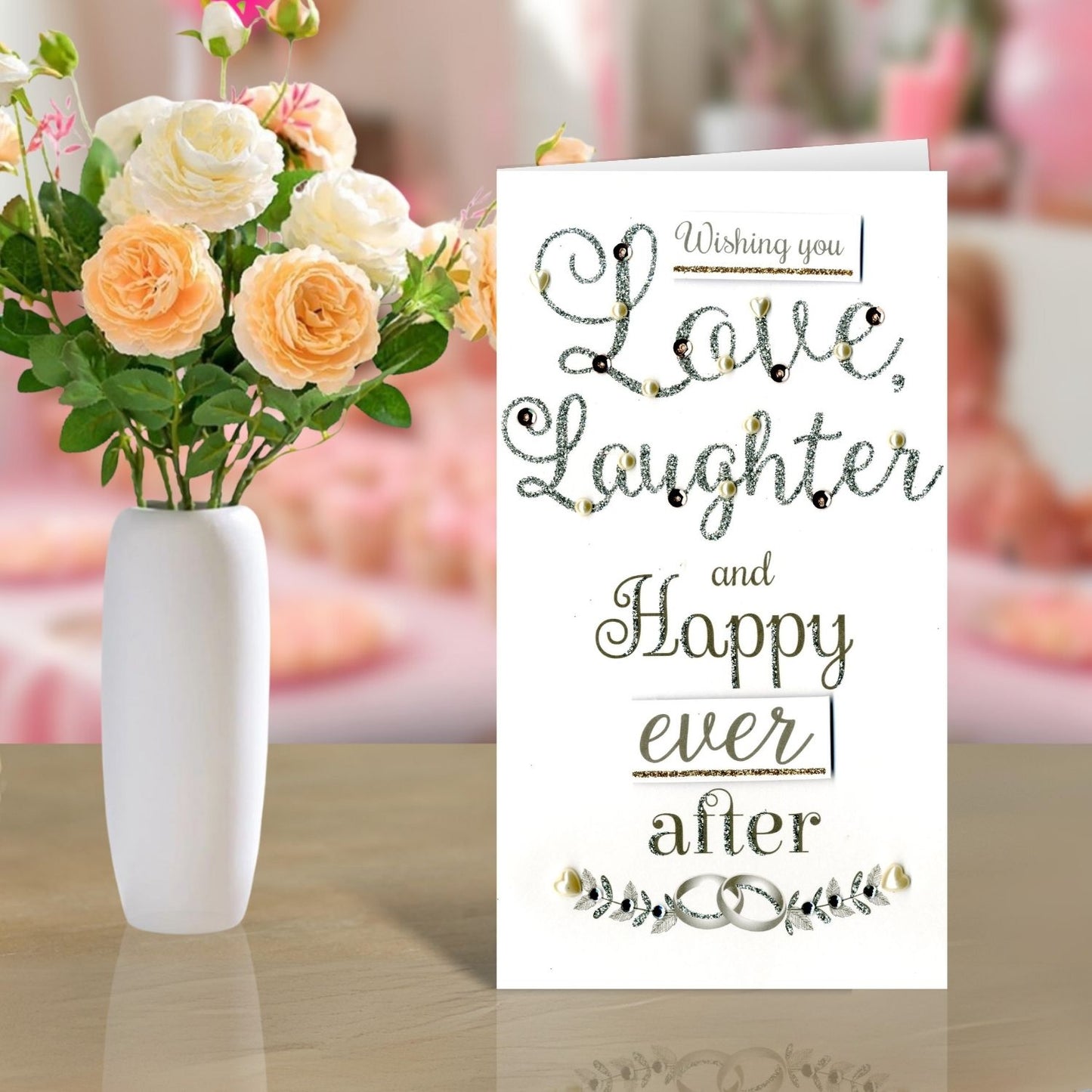 Happy Ever After On Your Wedding Day Card Embellished Champagne Greeting Card