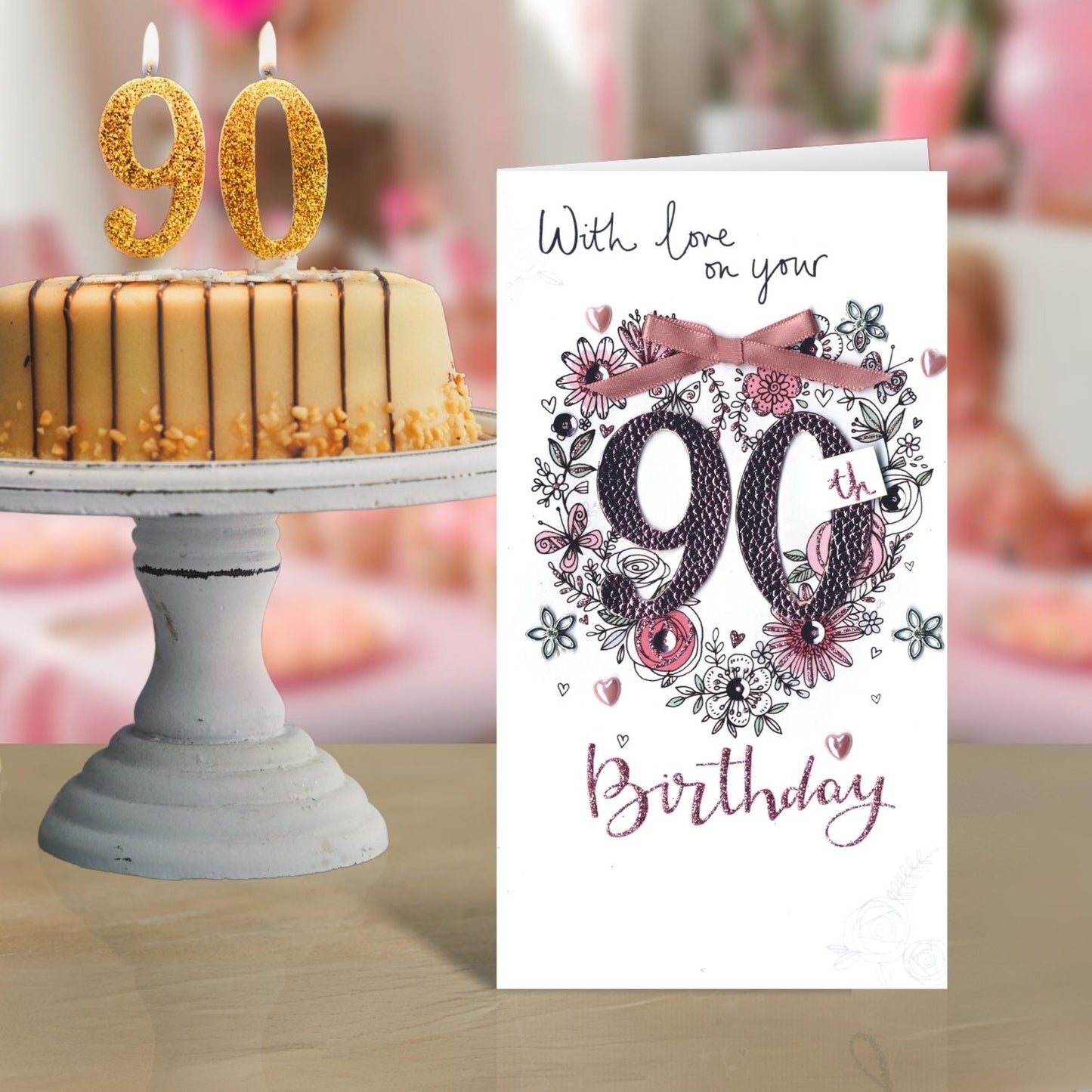 Female 90th Birthday Luxury Champagne Greeting Card