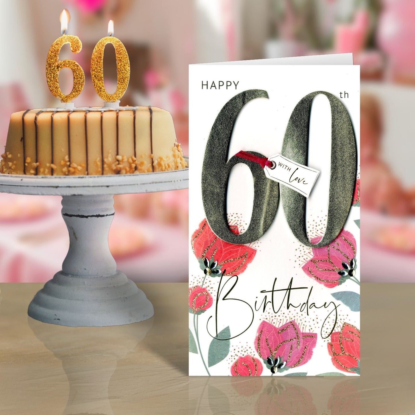 60th Birthday Greeting Card Hand-Finished