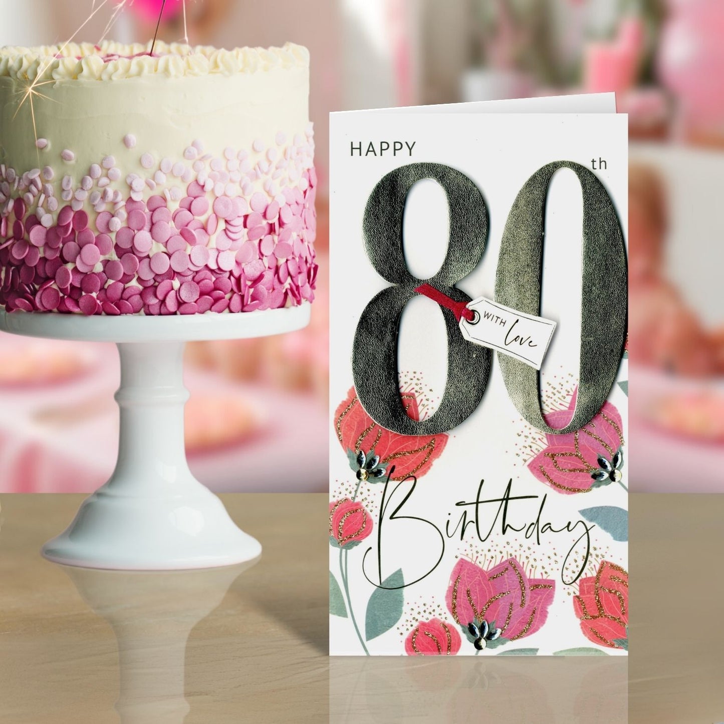 80th Birthday Greeting Card Hand-Finished