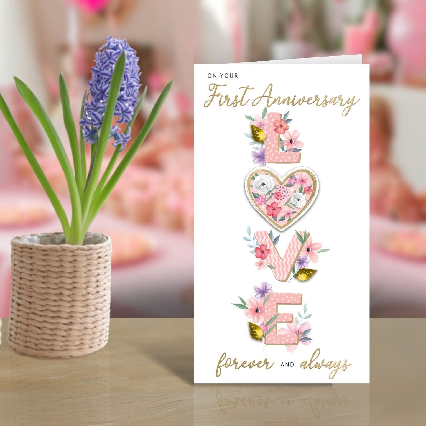 LOVE On Your First 1st Anniversary Card Embellished Champagne Greeting Card