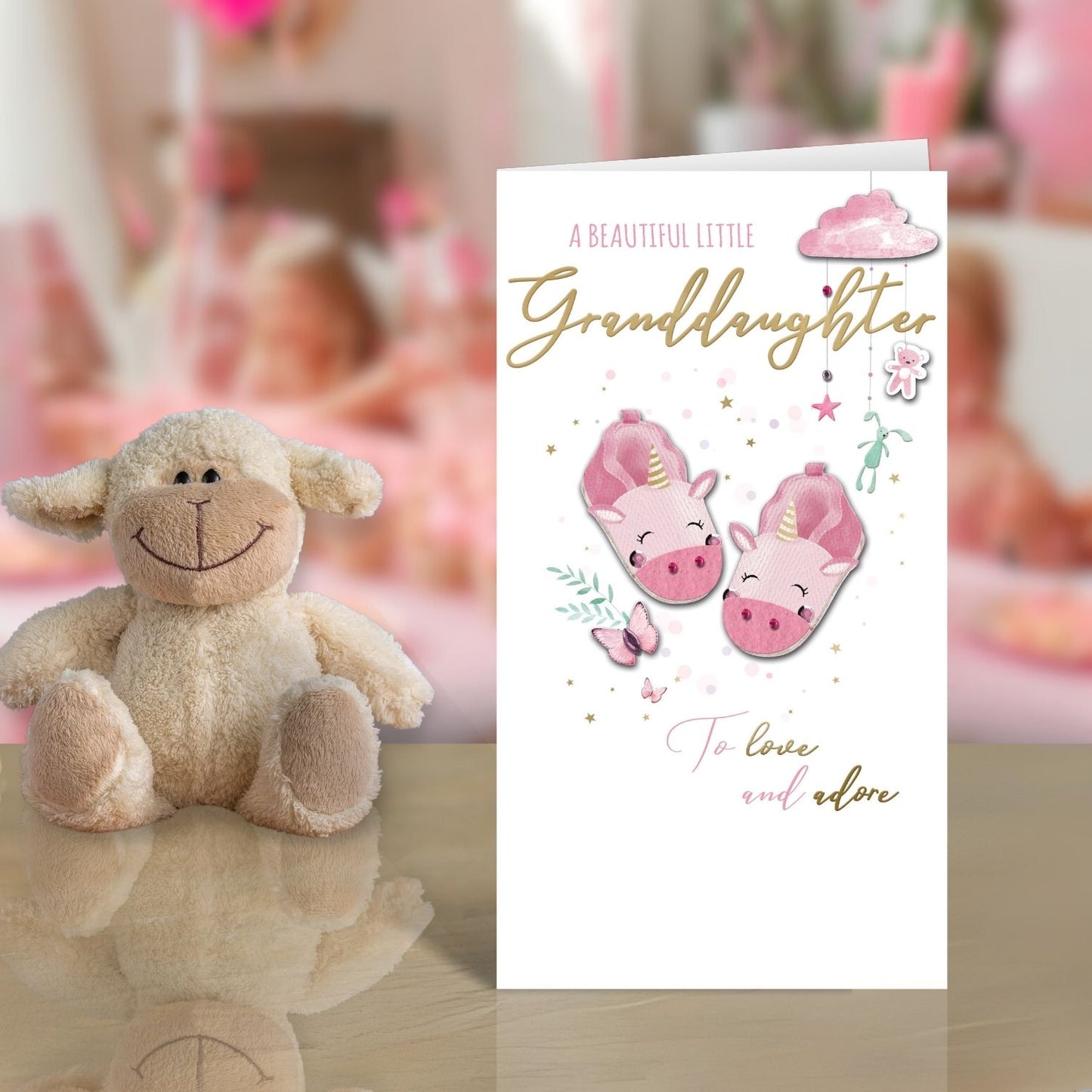 Beautiful Little Granddaughter New Baby Card Embellished Champagne Greeting Card