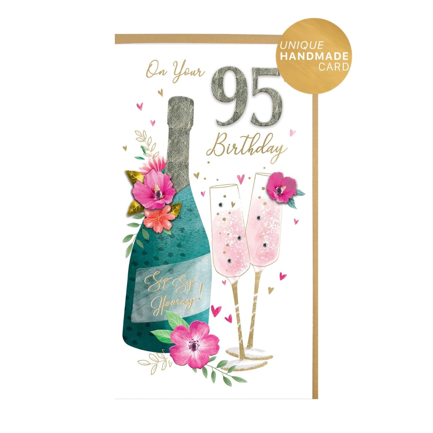 95th Birthday Card For Her Champagne Hand-Finished Embellished Flutes Design
