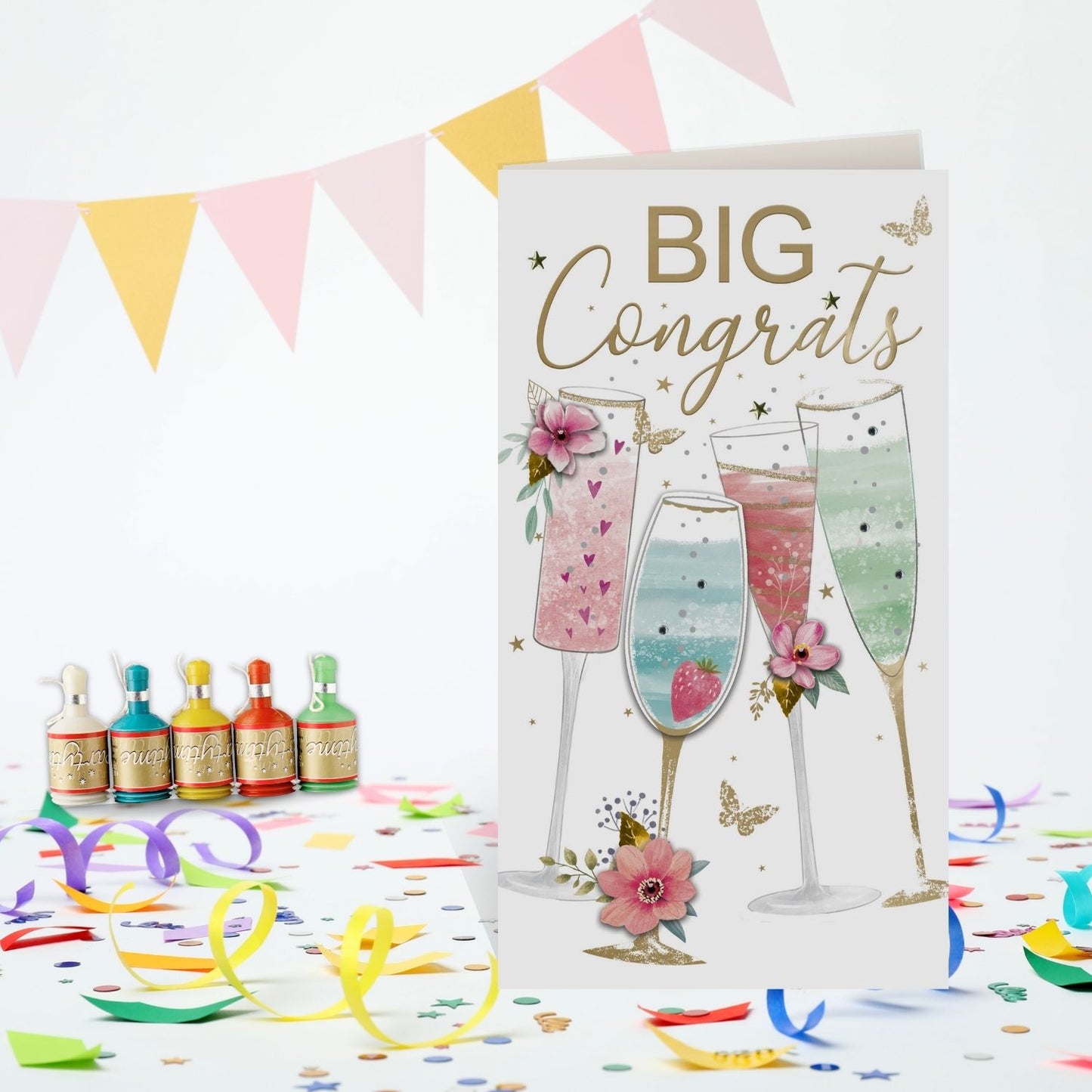 Big Congrats Celebrate Congratulations Card Embellished Champagne Greeting Card