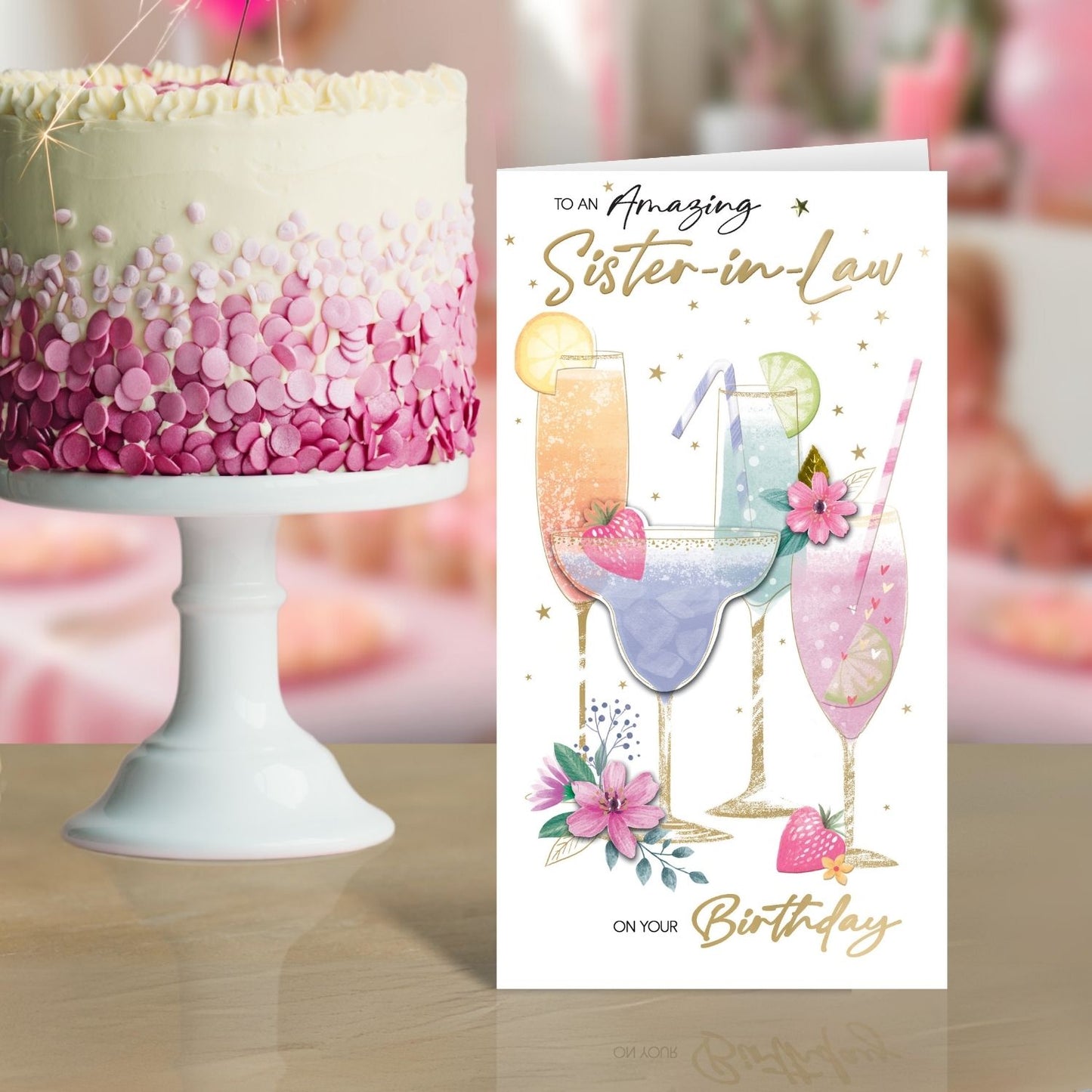 Sister-In-Law Birthday Card Embellished Cocktails Champagne Greeting Card