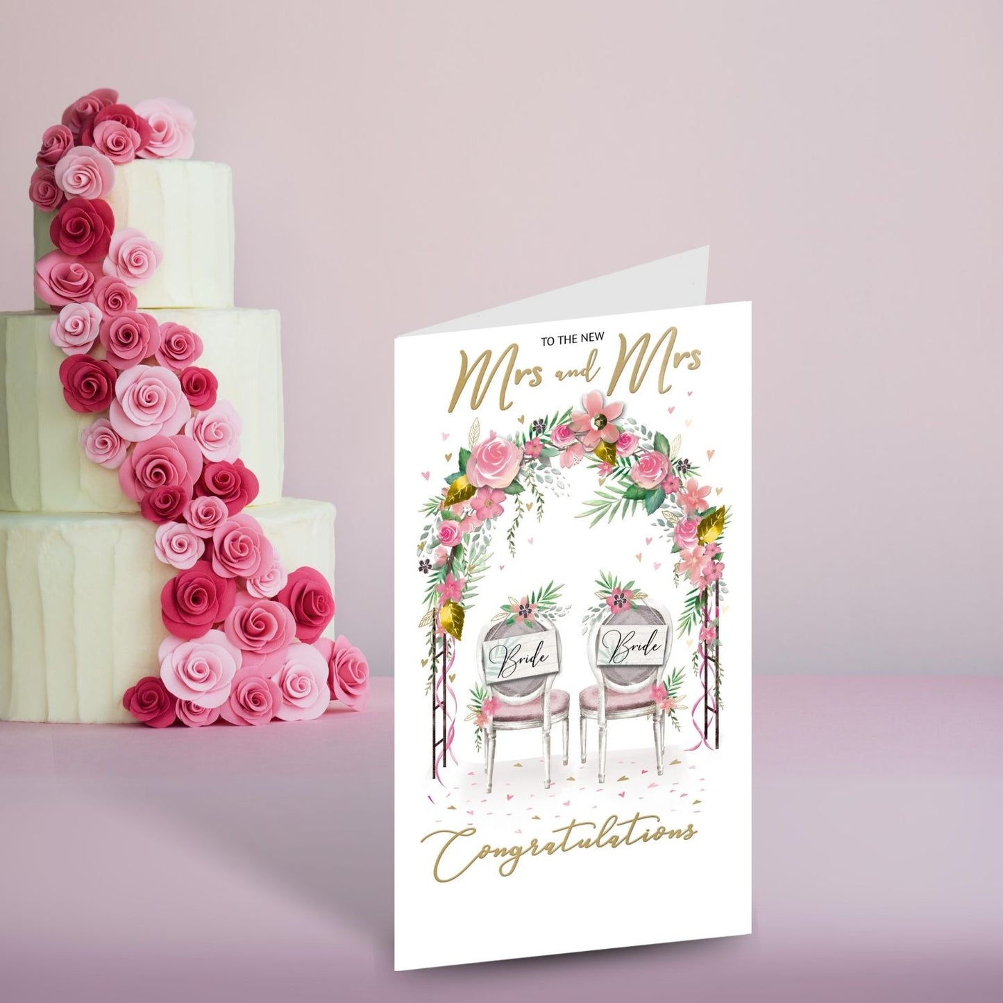 The New Mrs & Mrs Wedding Day Card Embellished Champagne Greeting Card