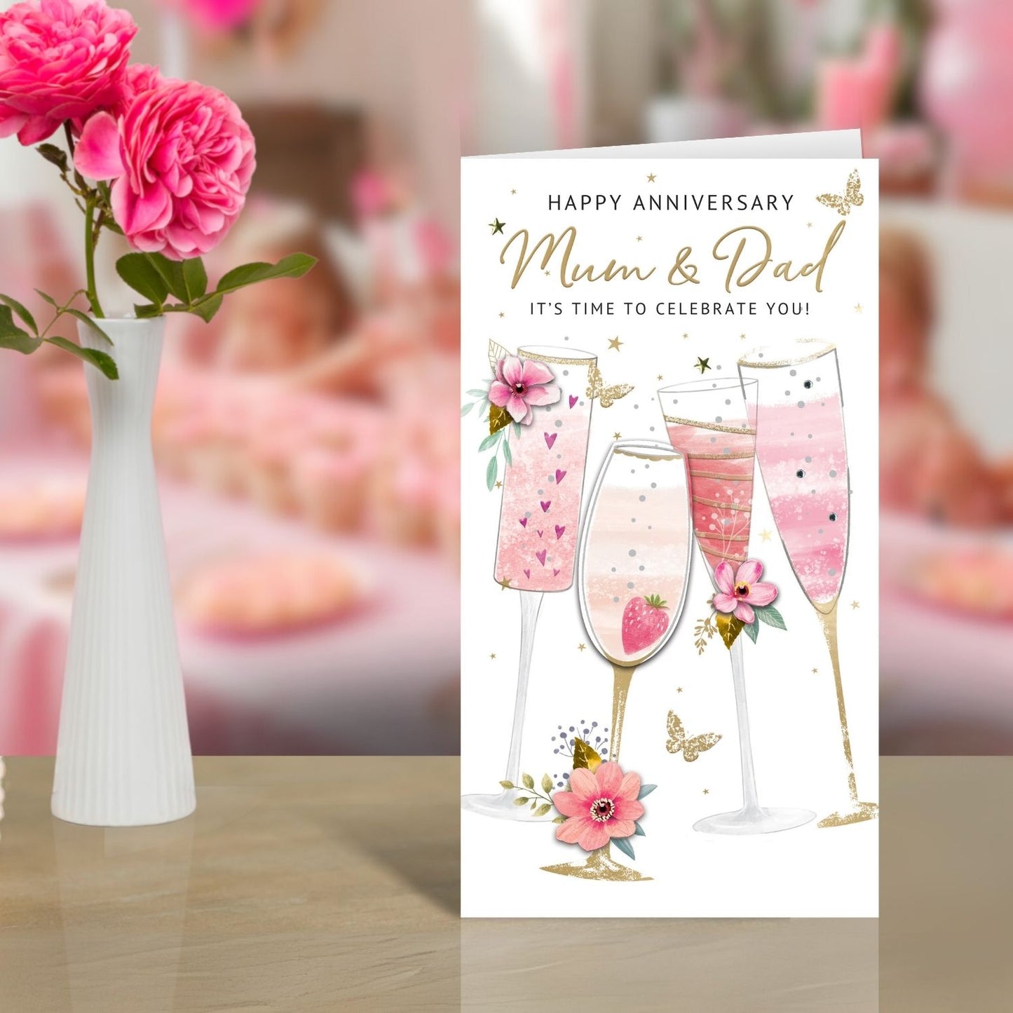 Mum & Dad Time To Celebrate Anniversary Card Embellished Champagne Greeting Card