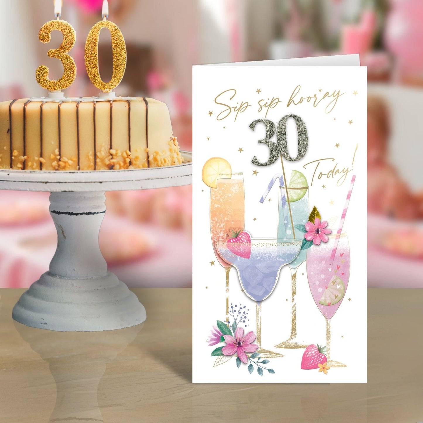 Female 30th Birthday Card Embellished Cocktail Drinks Champagne Greeting Card