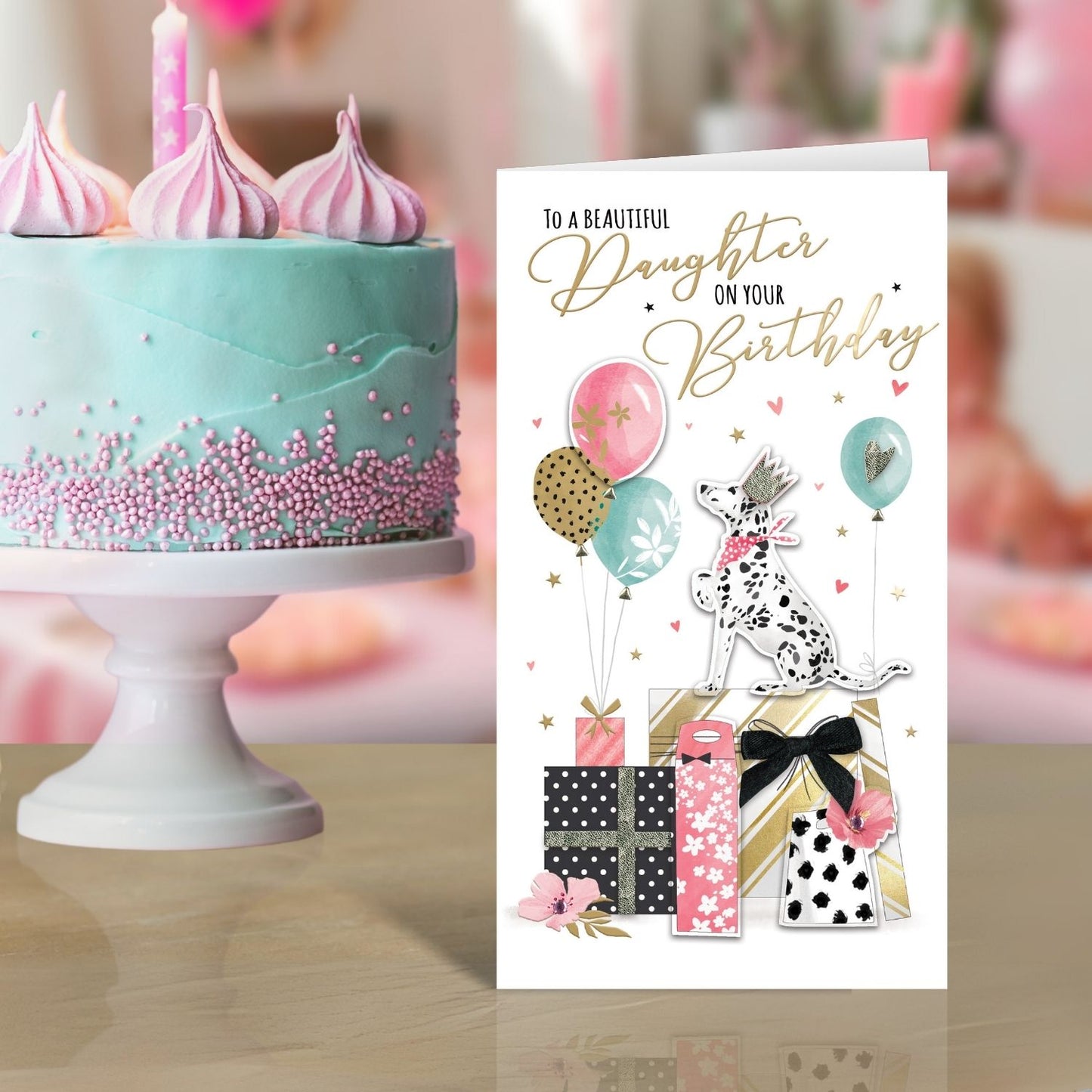 Daughter Birthday Card Embellished Dalmatian Dog Champagne Greeting Card