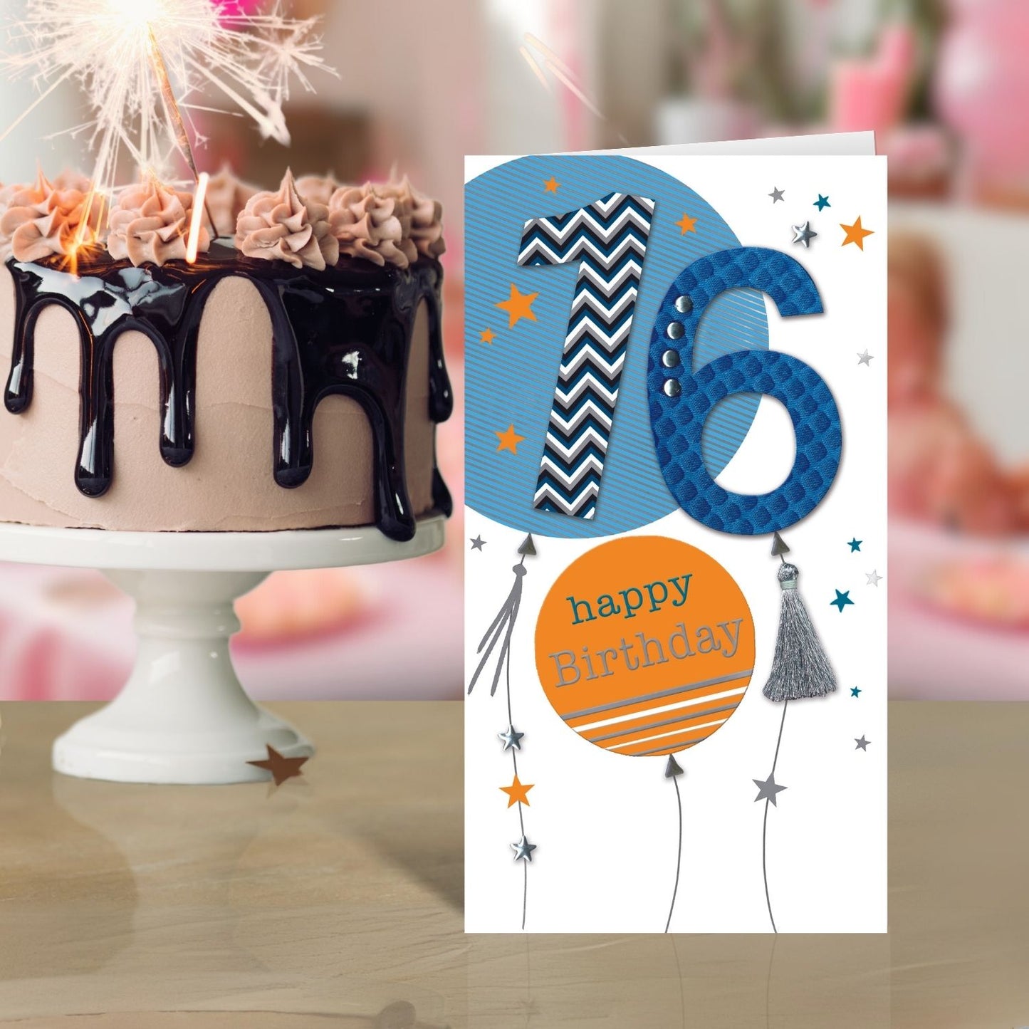 Male 16th Birthday Card Embellished Balloons Champagne Greeting Card