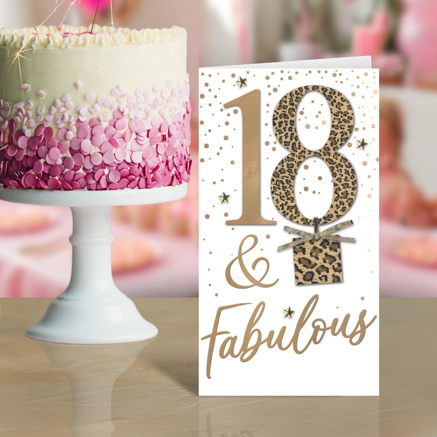 Female 18th Birthday Card Embellished Leopard Print Champagne Greeting Card